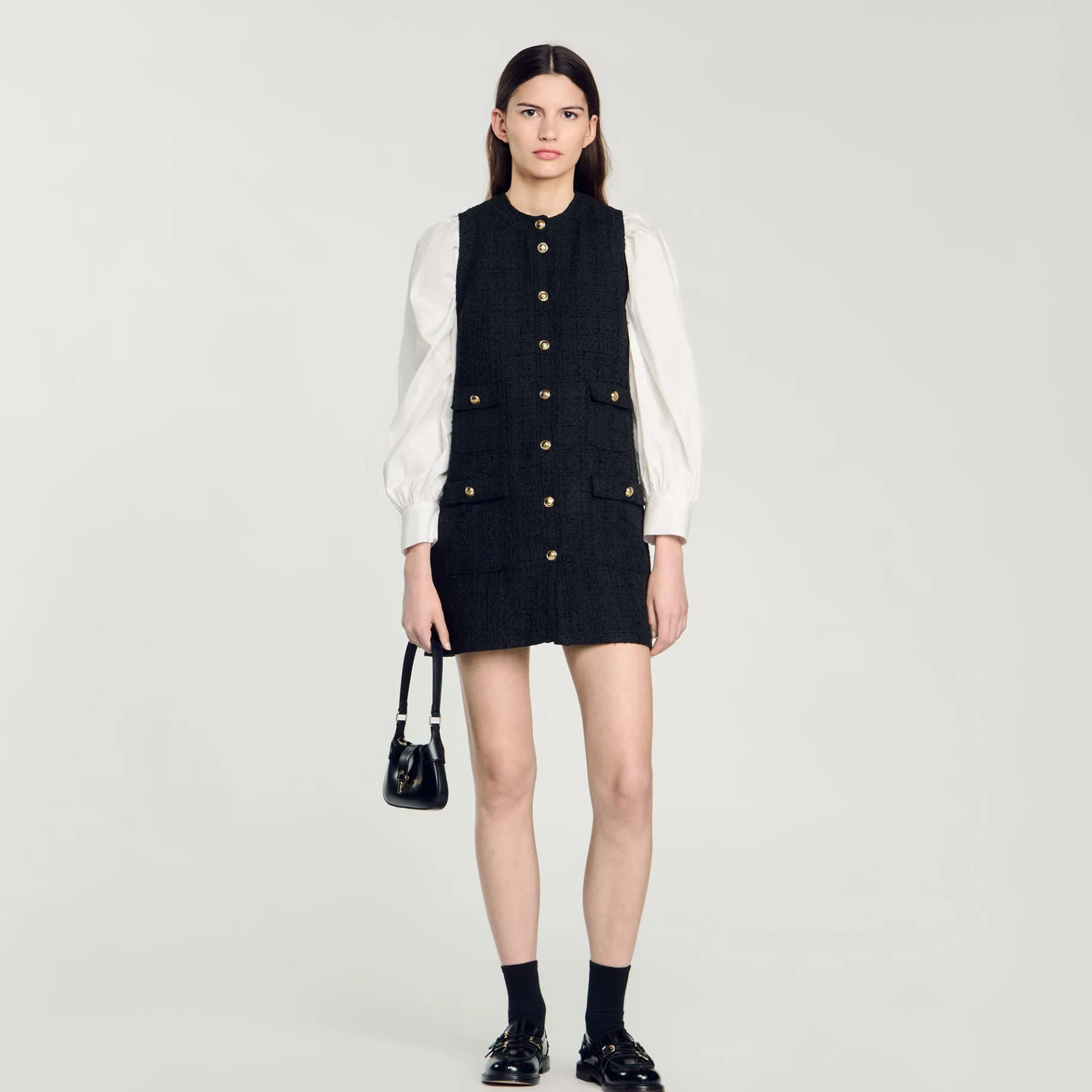 Best Sale SANDRO Robe Courte En Tweed Noir