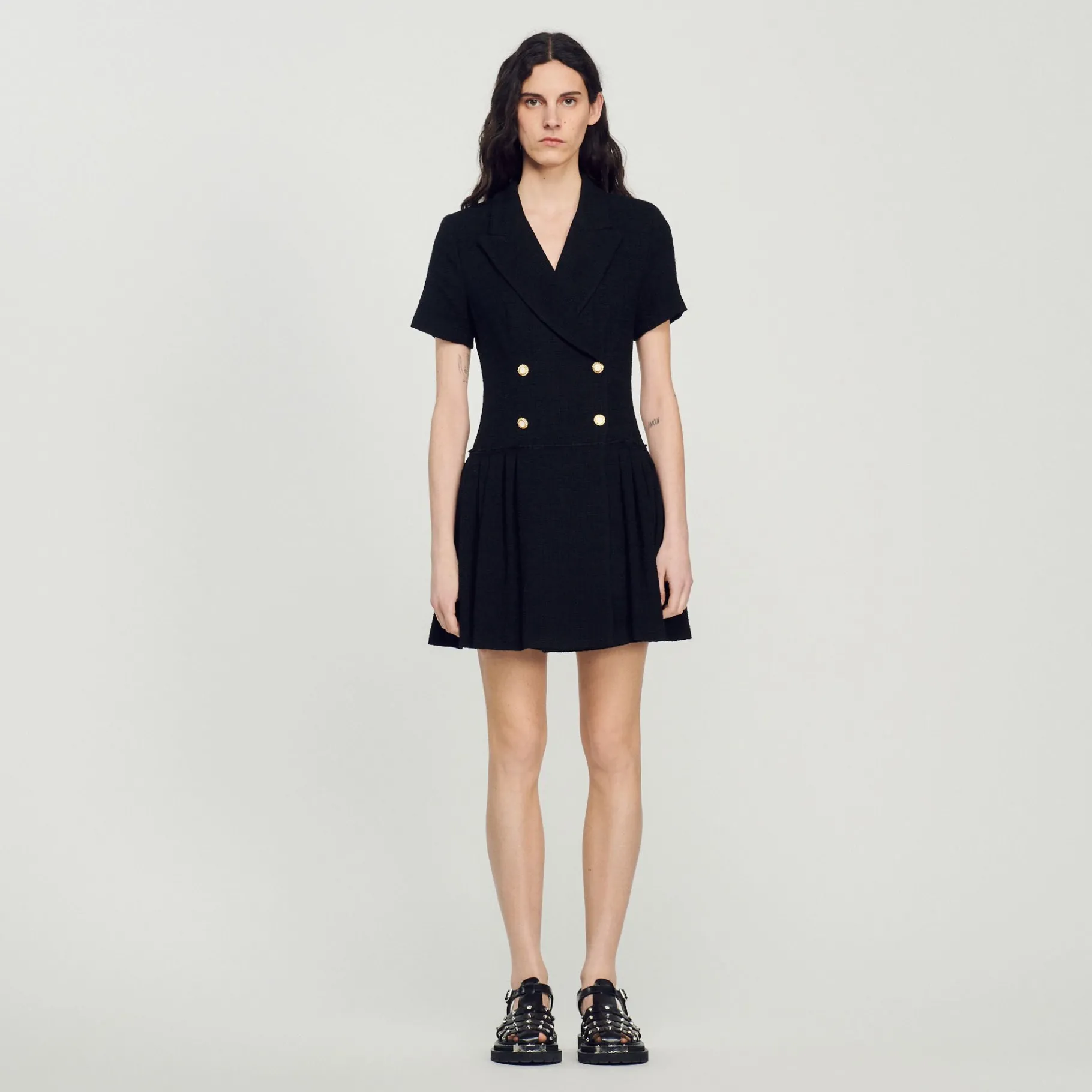 Best SANDRO Robe Courte En Tweed Noir