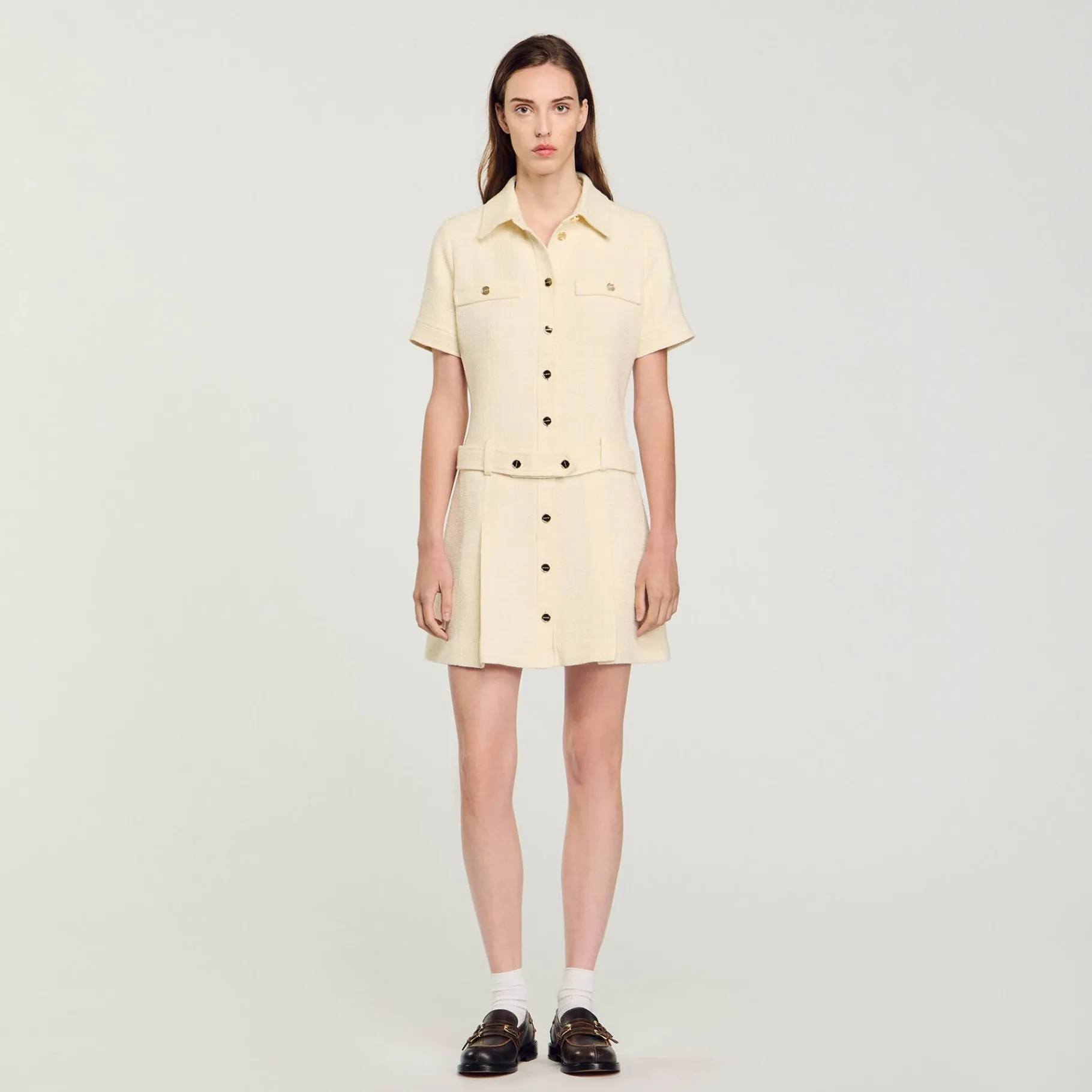 Clearance SANDRO Robe Courte En Tweed Ecru