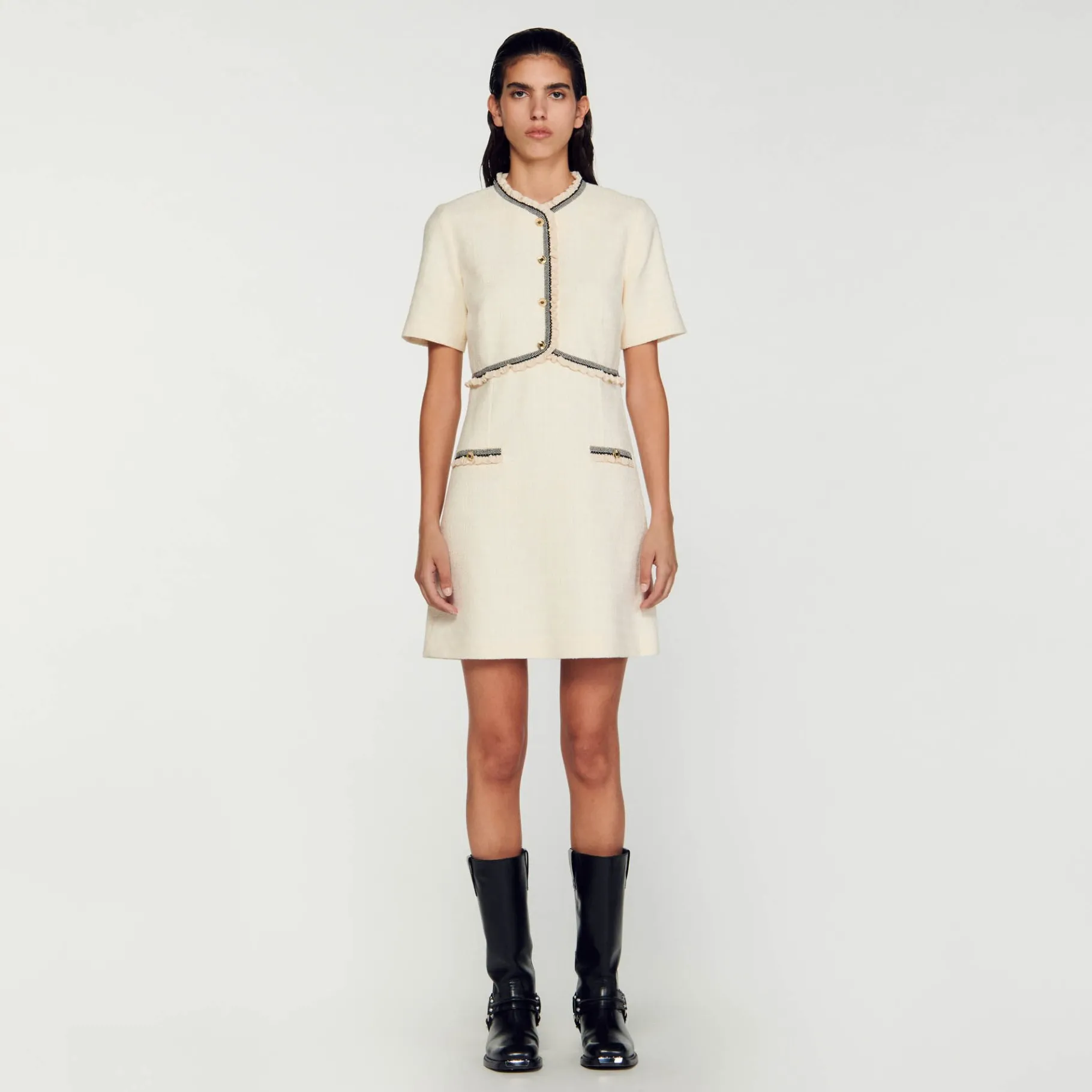 Clearance SANDRO Robe Courte En Tweed Ecru