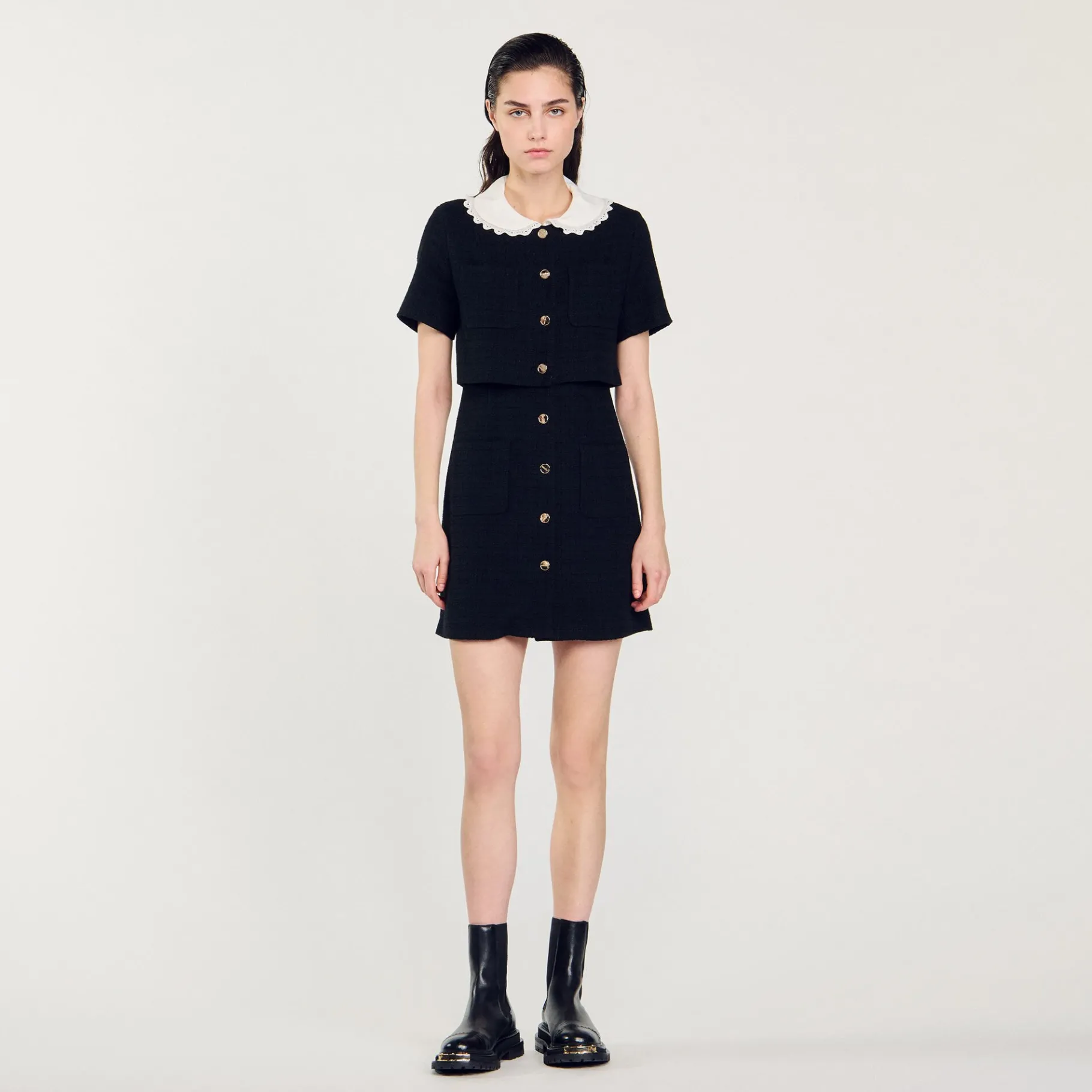 Shop SANDRO Robe Courte En Tweed Noir