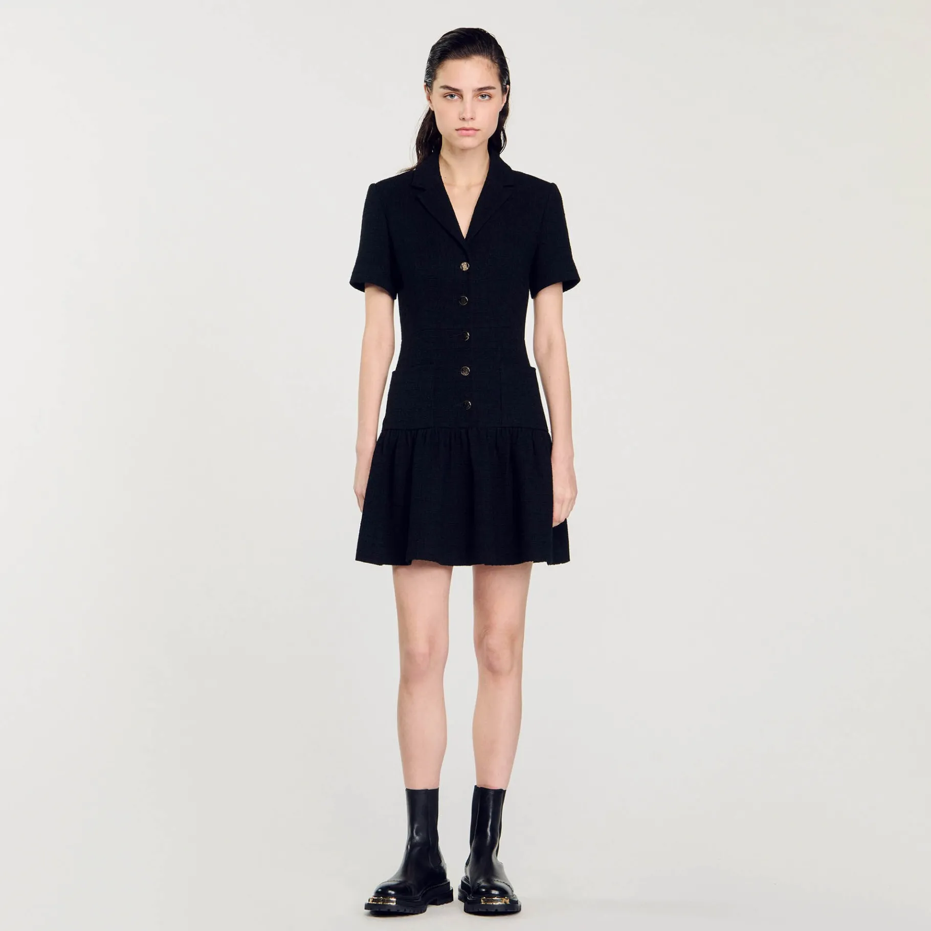 Cheap SANDRO Robe Courte En Tweed Noir