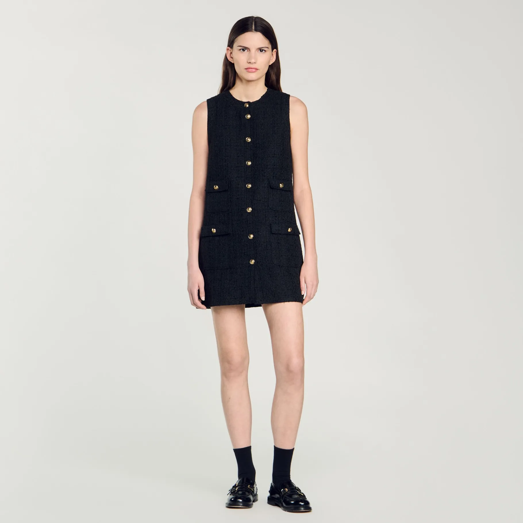 Best Sale SANDRO Robe Courte En Tweed Noir