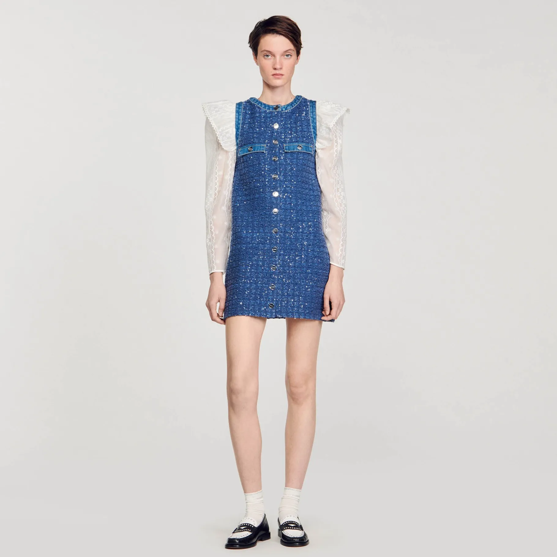 Outlet SANDRO Robe Courte Trapèze En Tweed Bleu
