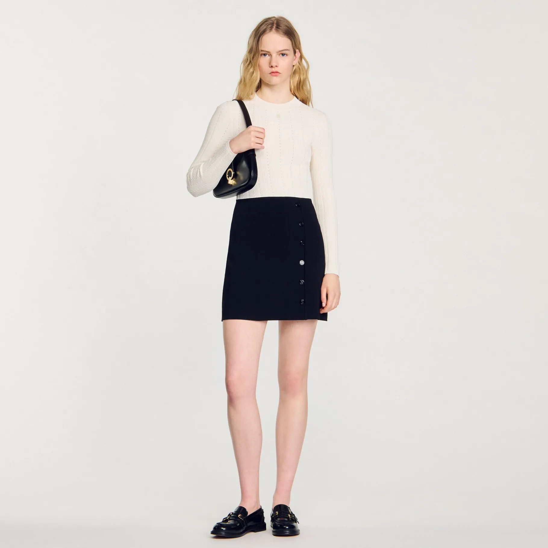 Fashion SANDRO Robe En Maille Ecru / Noir