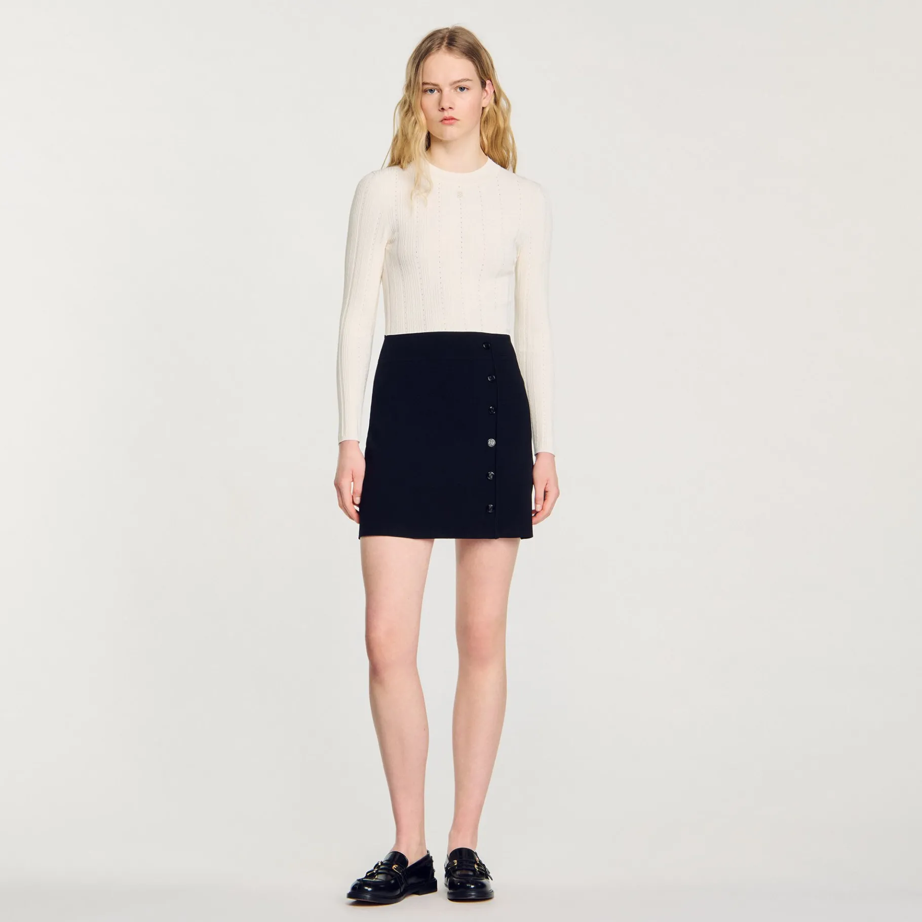 Fashion SANDRO Robe En Maille Ecru / Noir