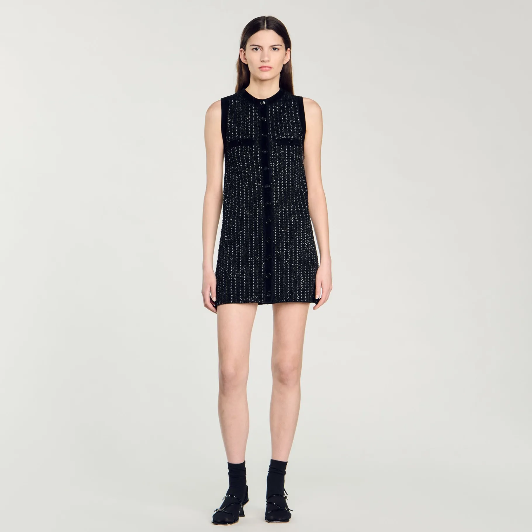 Flash Sale SANDRO Robe En Maille Fantaisie Noir