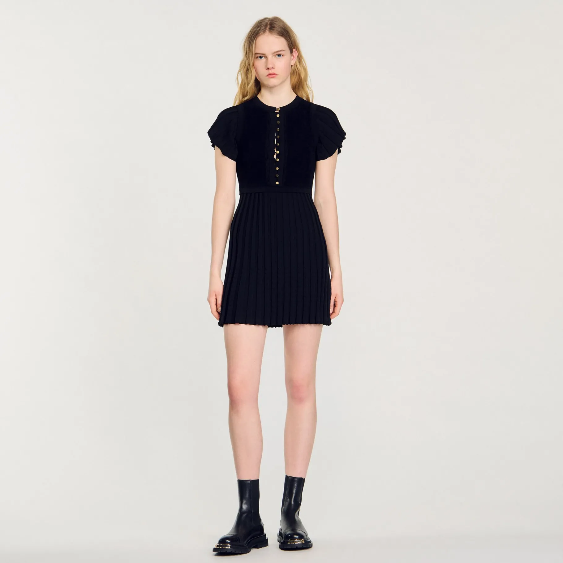 Fashion SANDRO Robe En Maille Plissée Noir