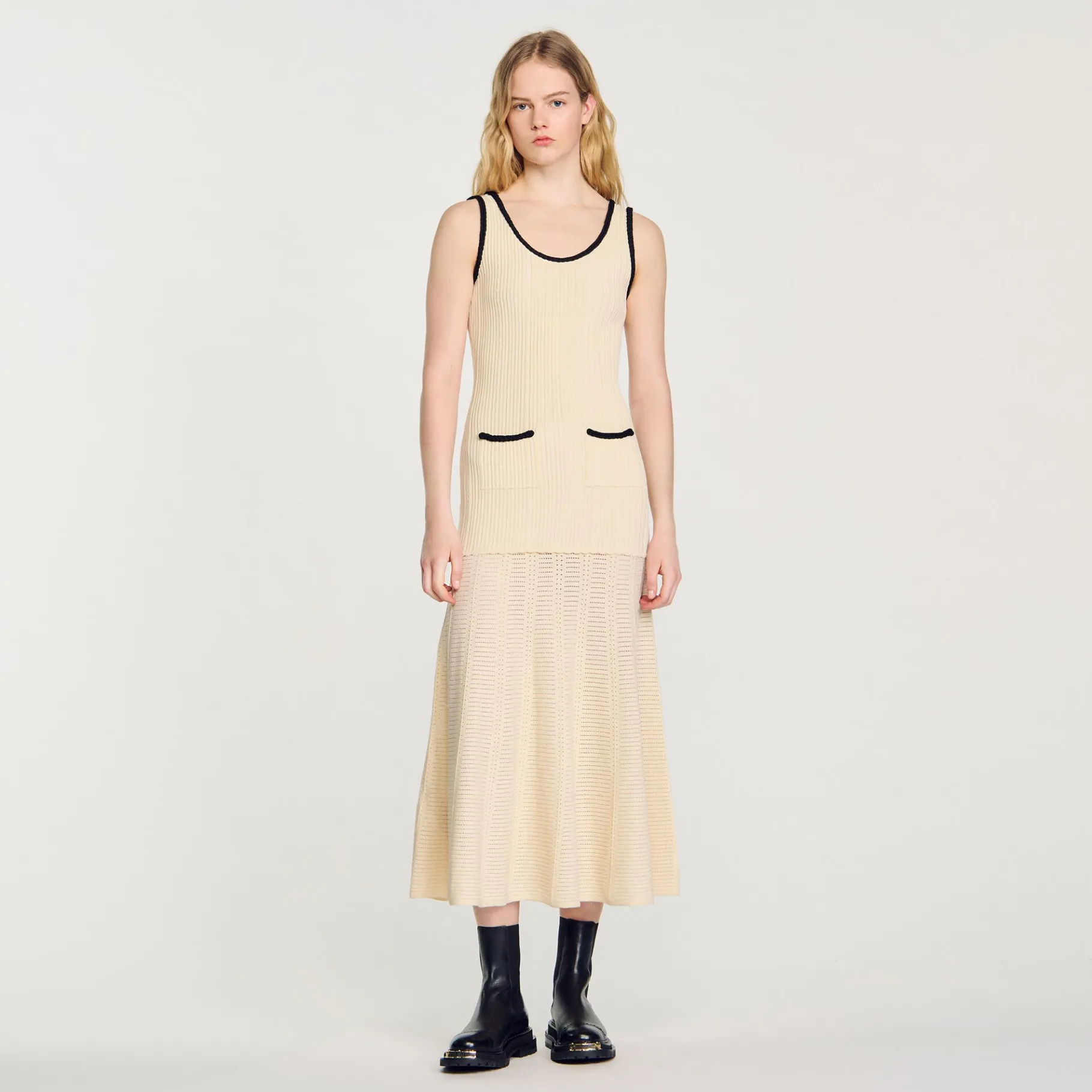 Flash Sale SANDRO Robe En Maille Pointelle Ecru