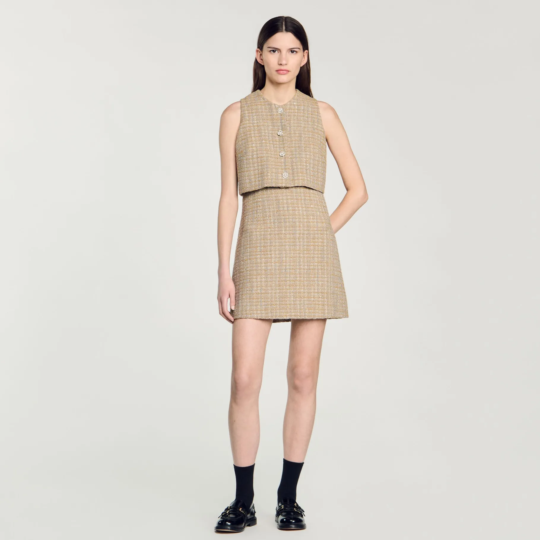 Best SANDRO Robe En Tweed Camel