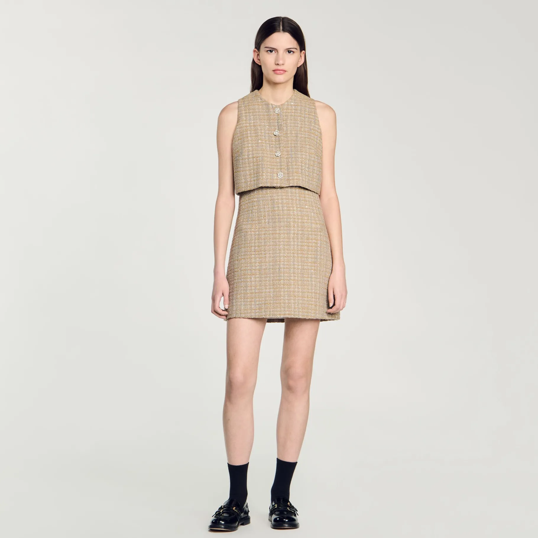 Best SANDRO Robe En Tweed Camel