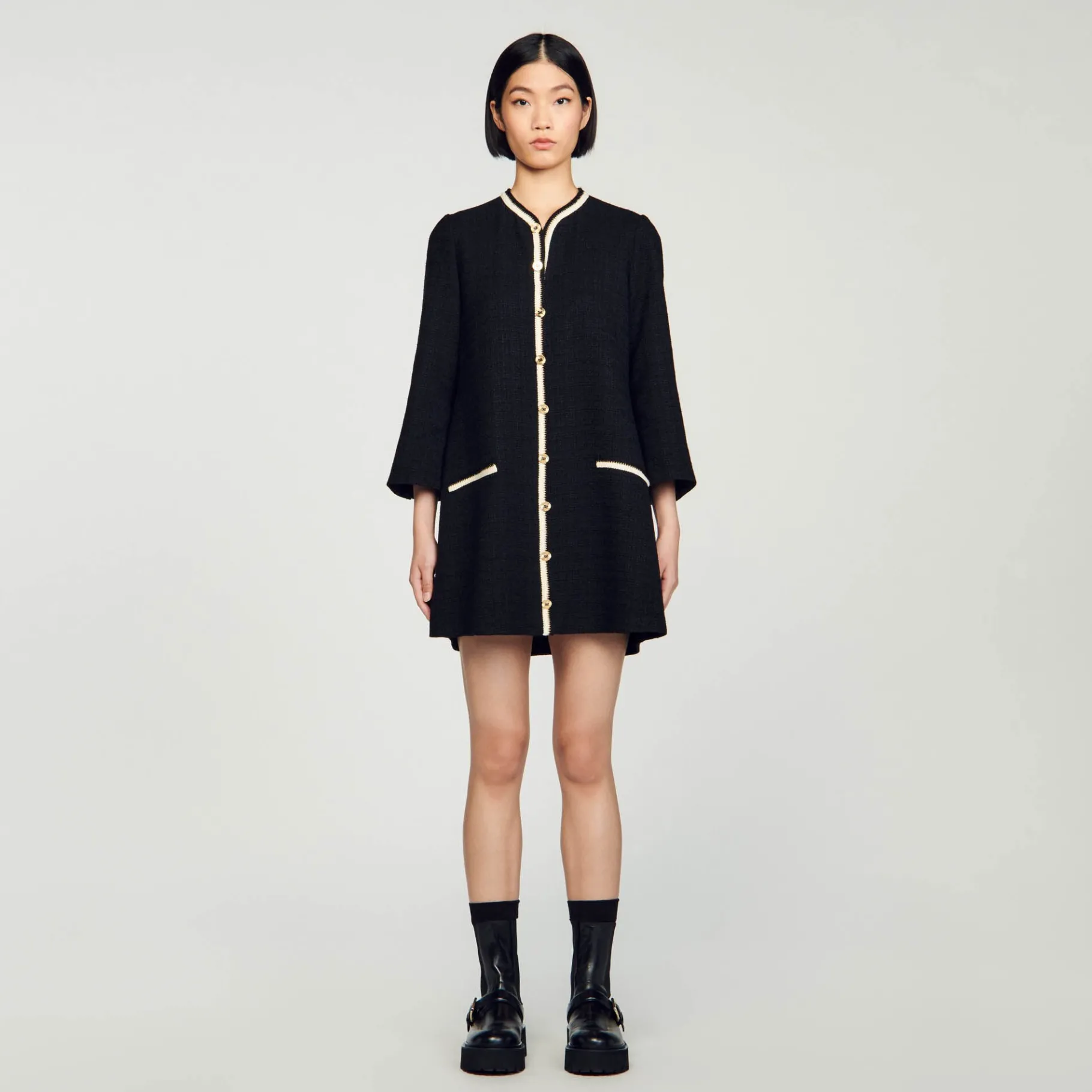 Cheap SANDRO Robe En Tweed Noir