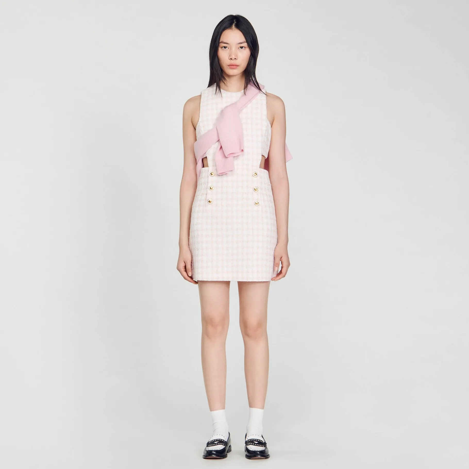 Cheap SANDRO Robe En Tweed Ajourée Rose Clair