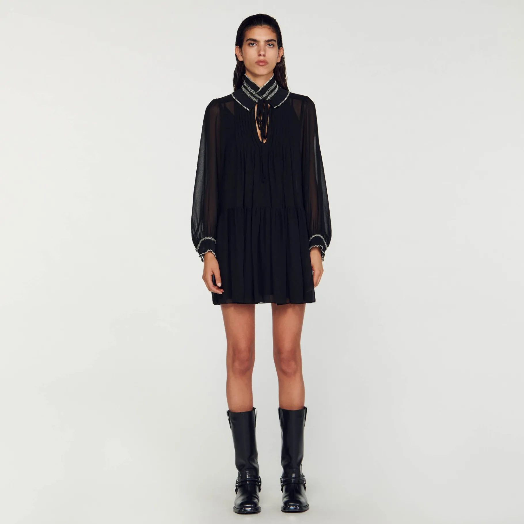 Flash Sale SANDRO Robe Fluide En Mousseline Noir