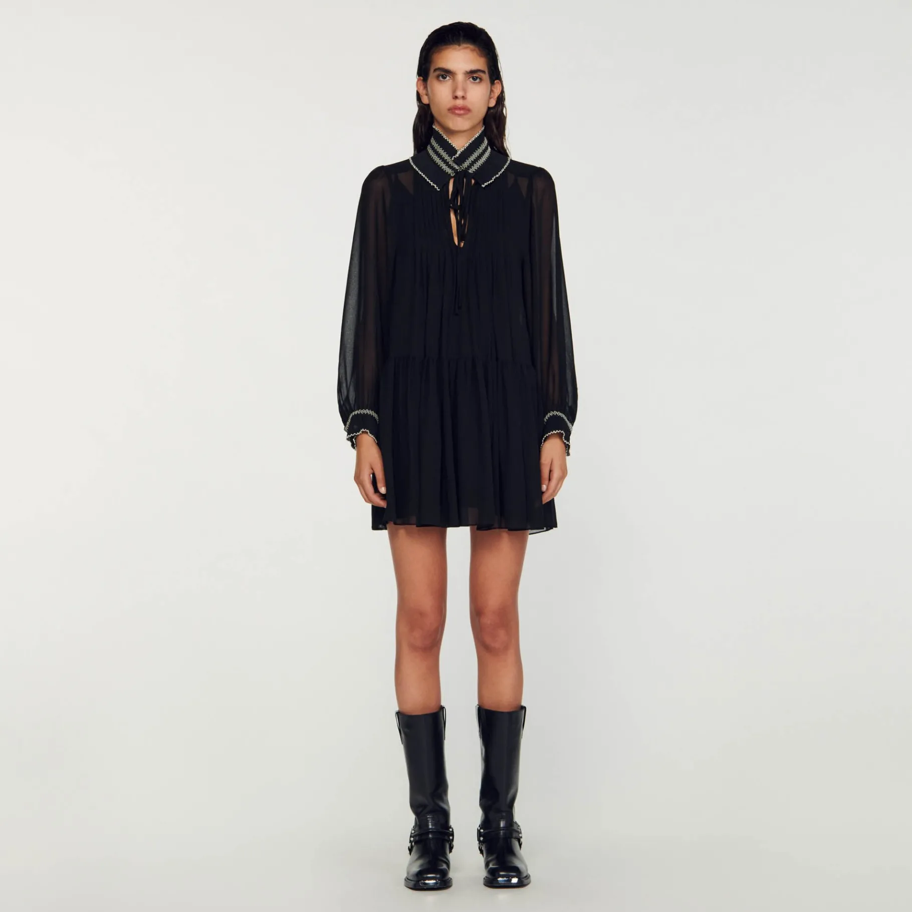 Flash Sale SANDRO Robe Fluide En Mousseline Noir