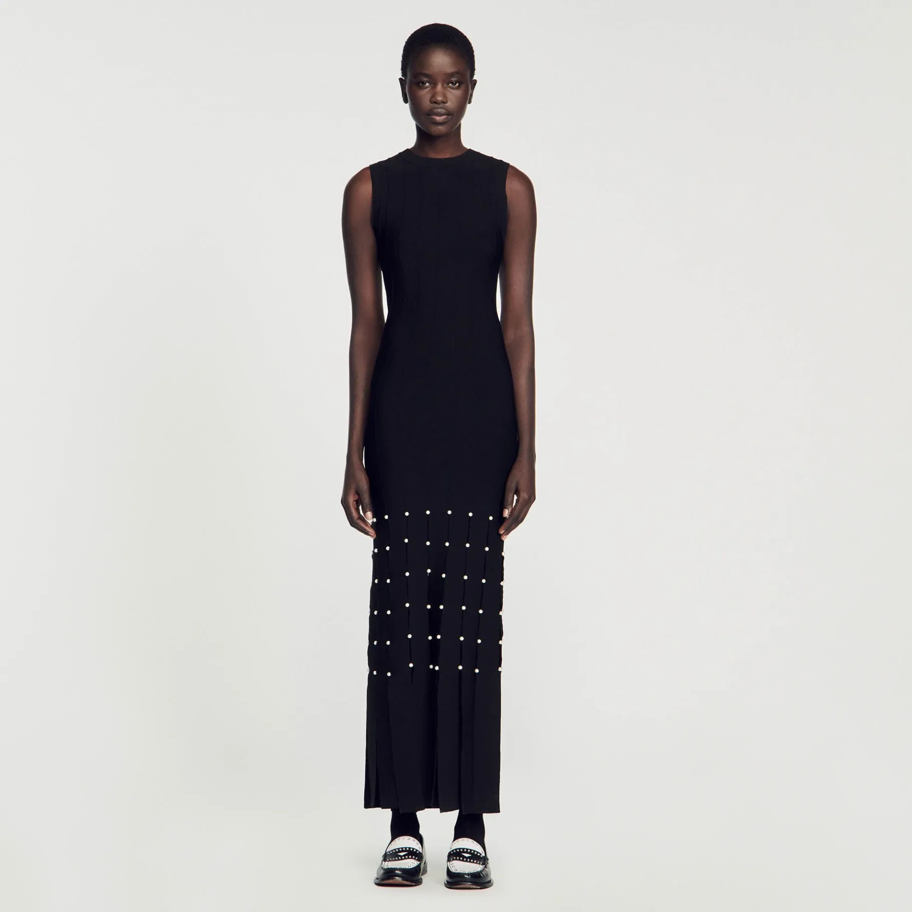 Hot SANDRO Robe Longue à Franges Noir