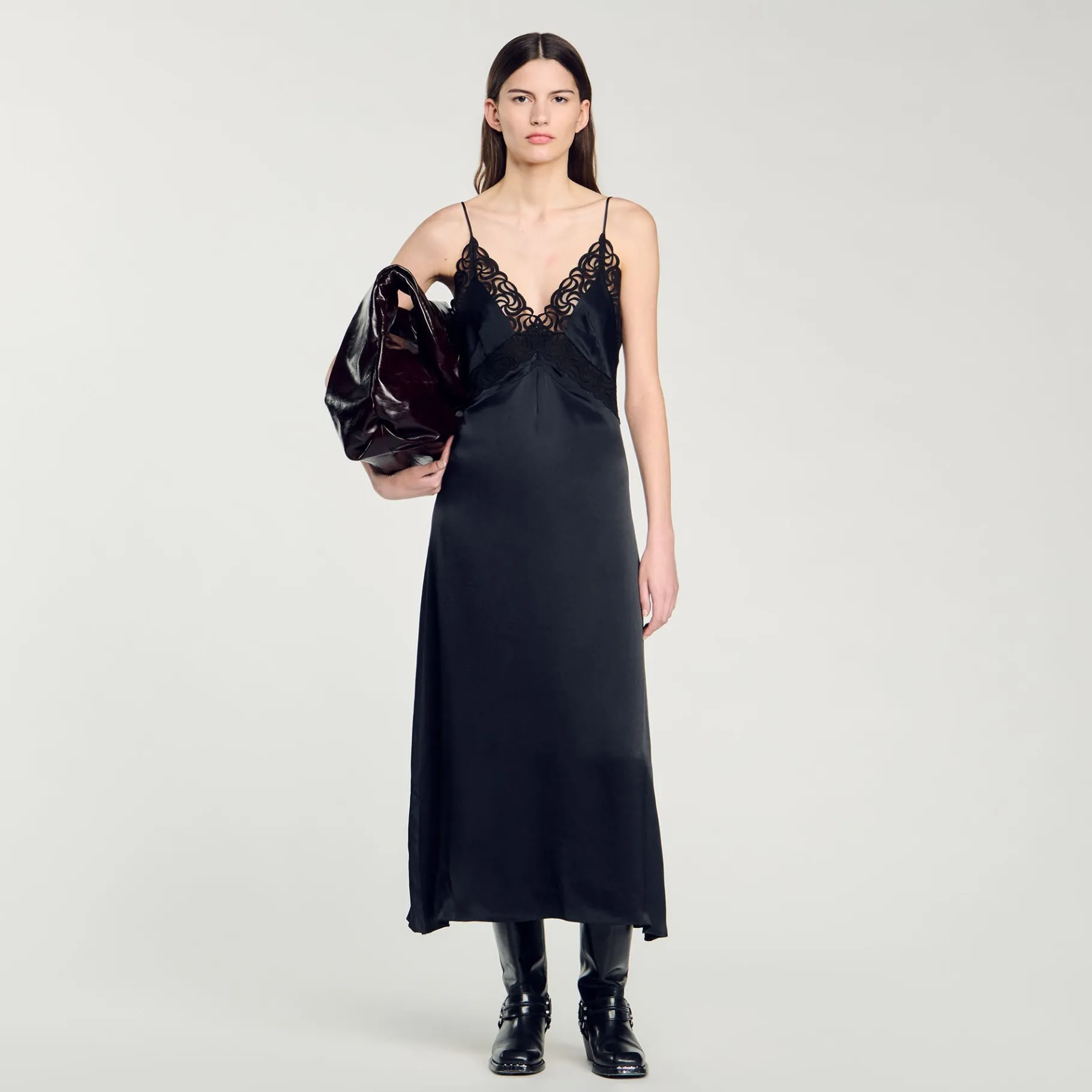 Flash Sale SANDRO Robe Longue Dentelle Noir