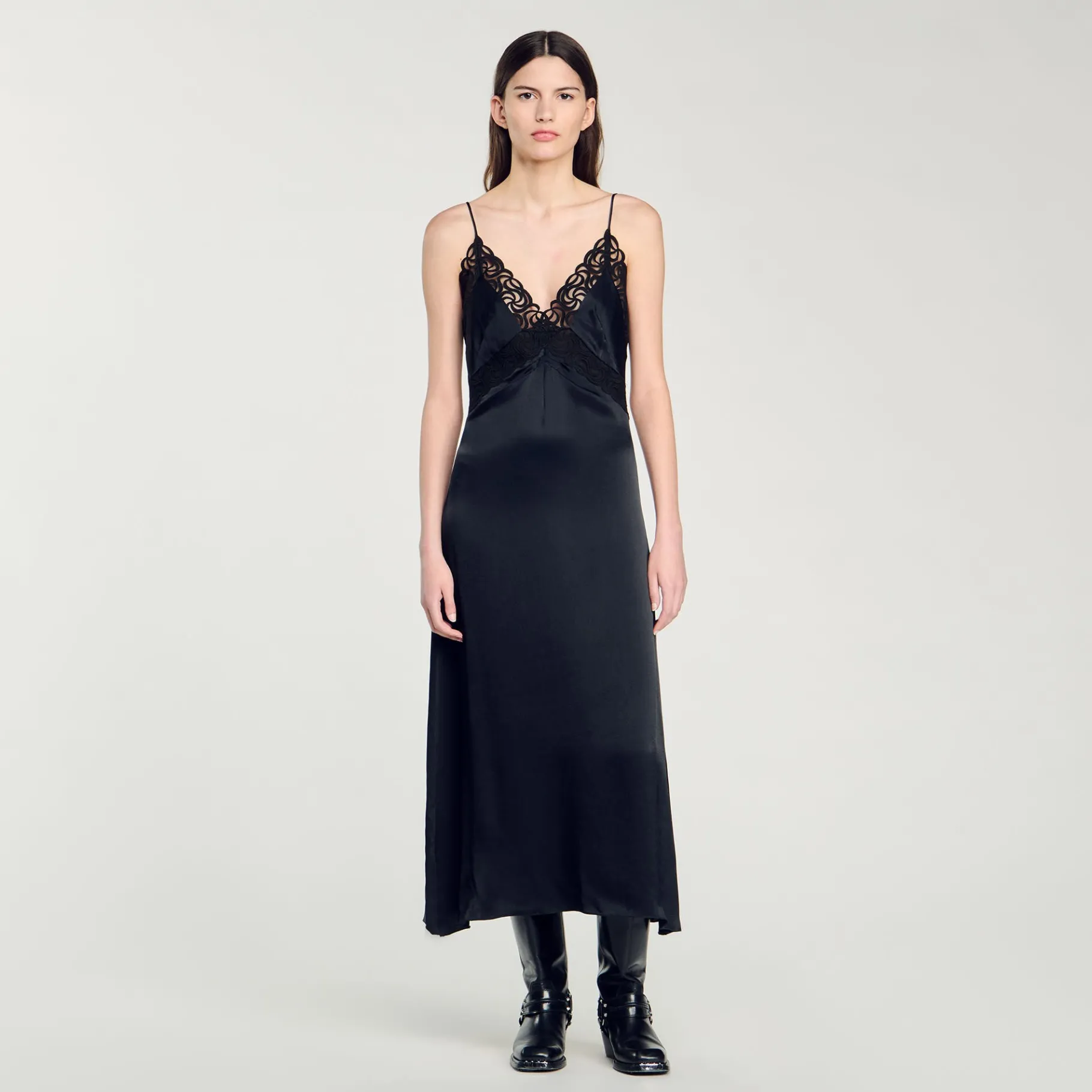 Flash Sale SANDRO Robe Longue Dentelle Noir