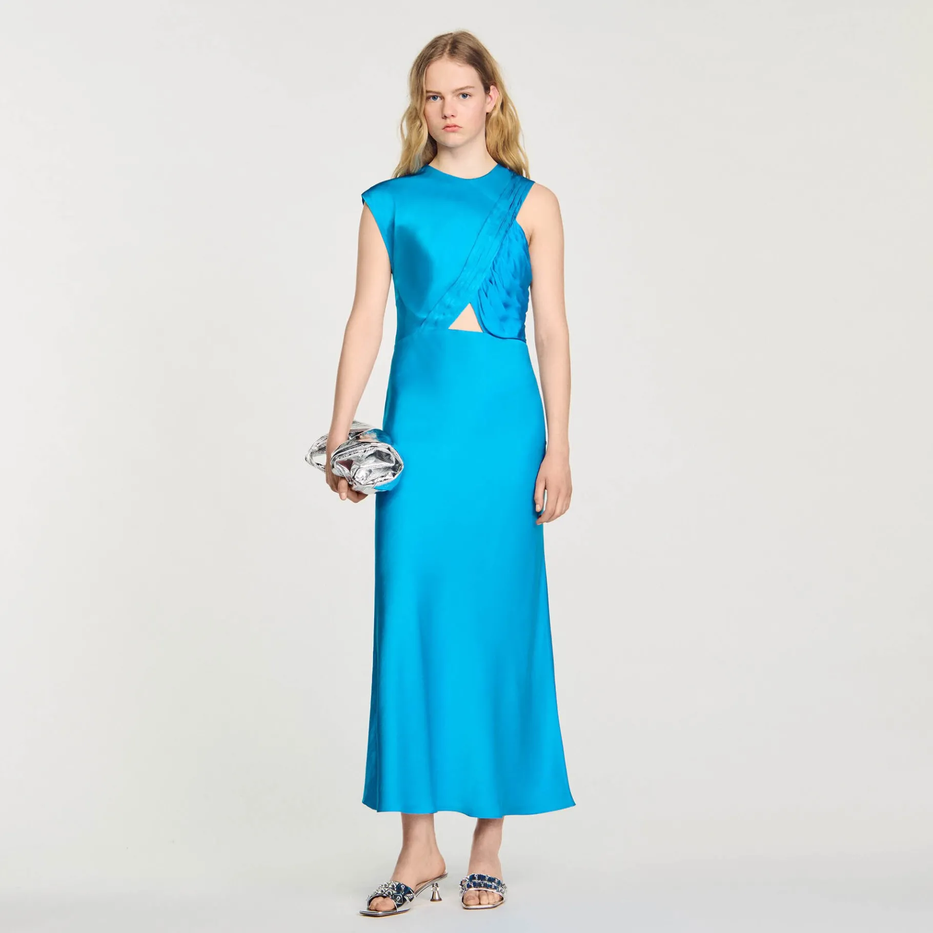 Flash Sale SANDRO Robe Longue Drapée Bleu