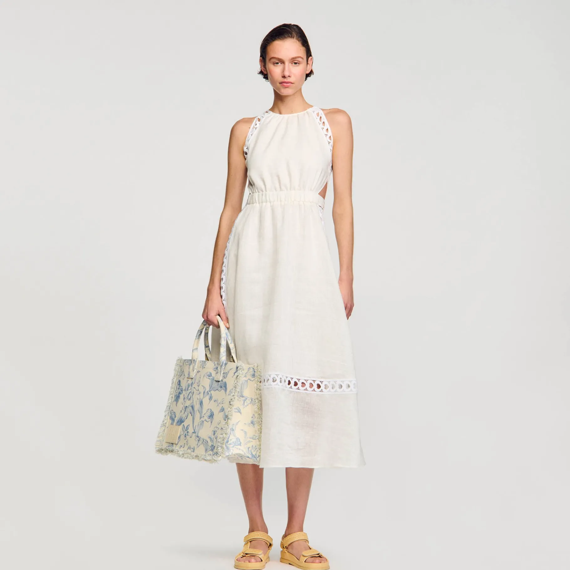 Online SANDRO Robe Longue En Lin blanc