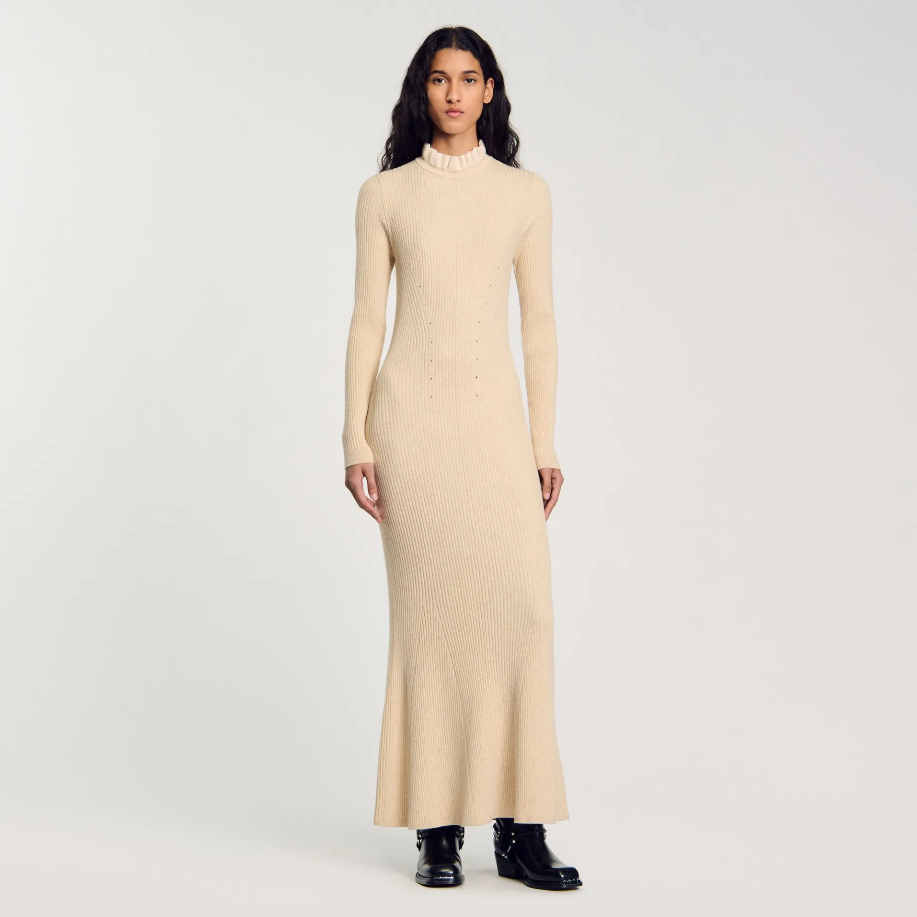 Sale SANDRO Robe Longue En Maille Beige
