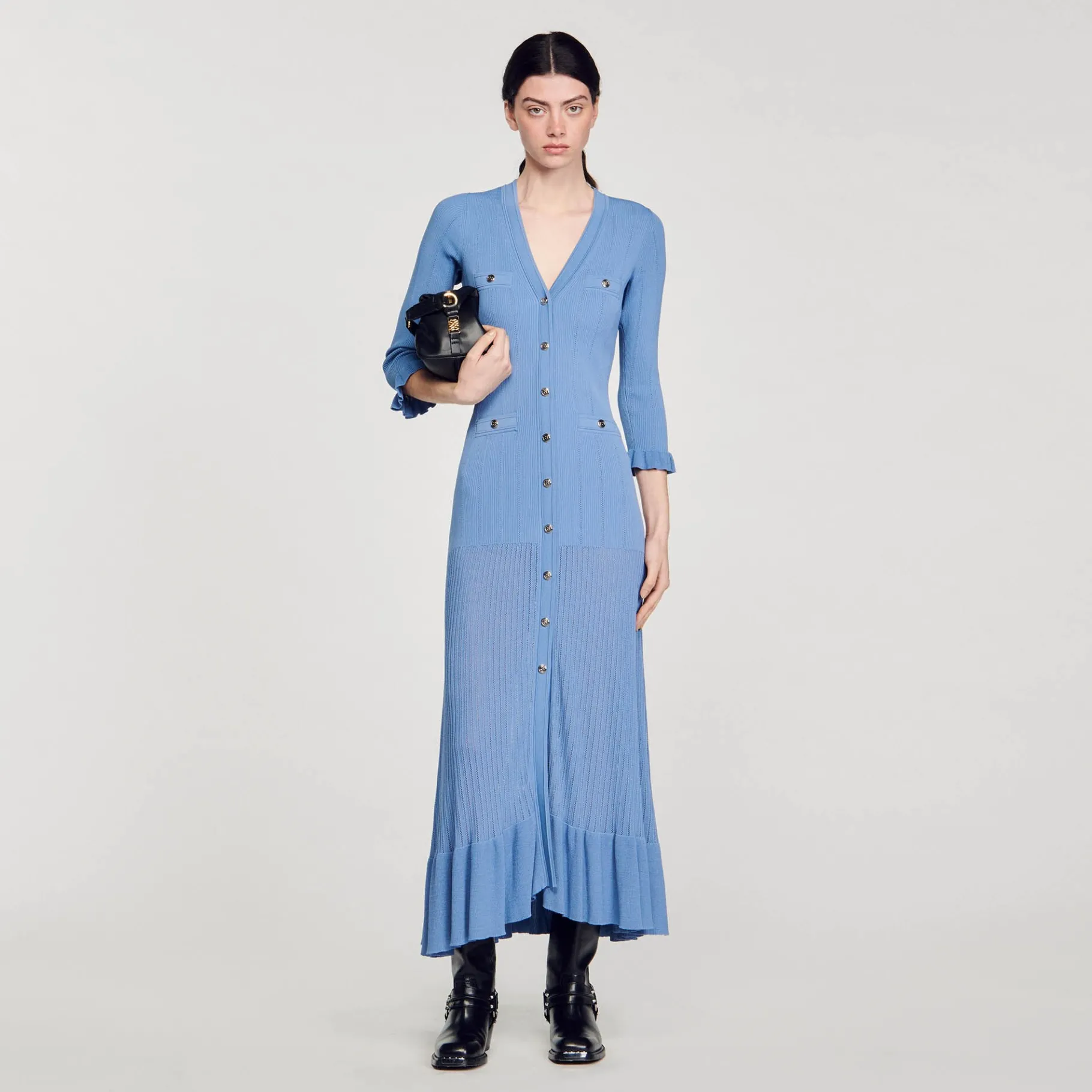 Discount SANDRO Robe Longue En Maille Bleu