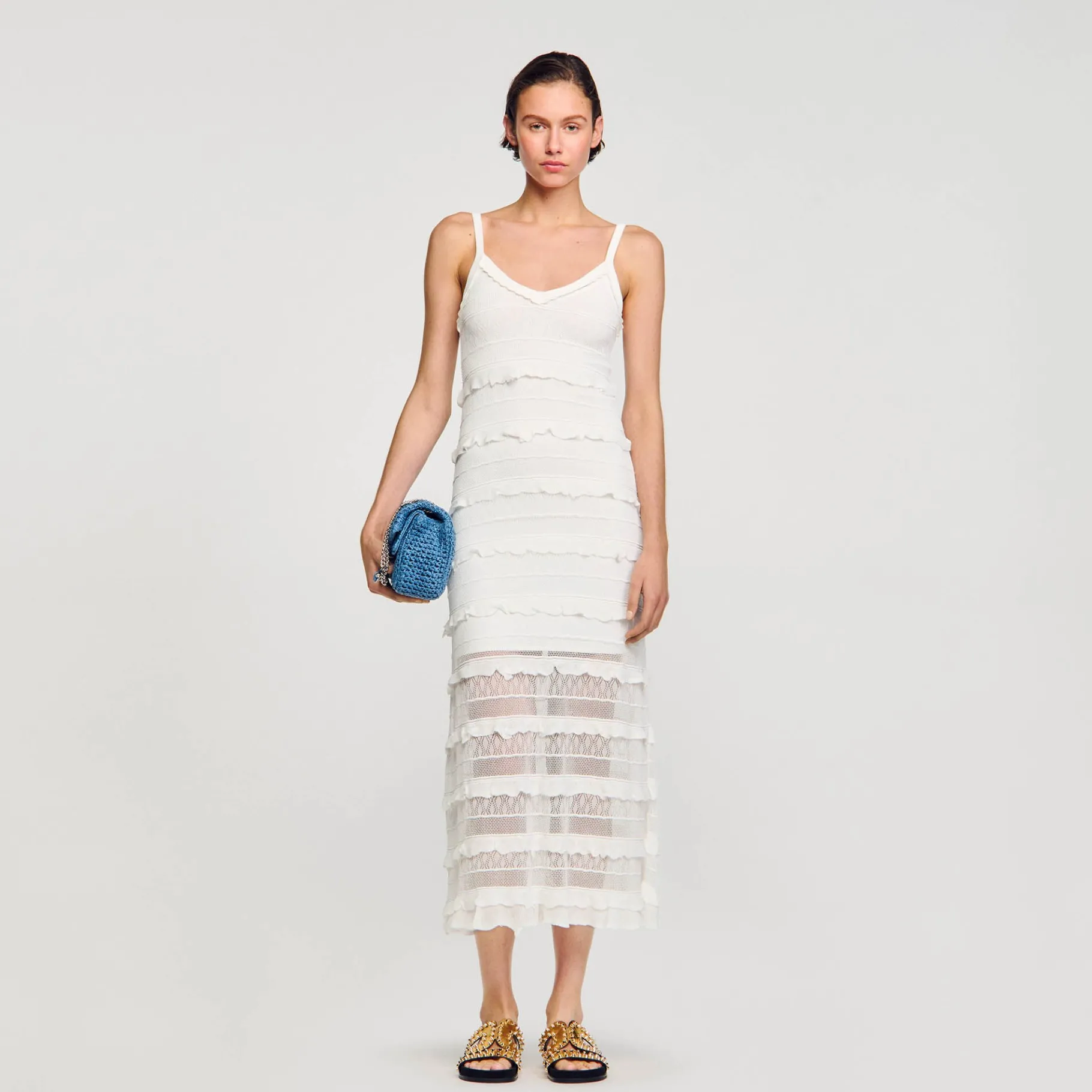 Best Sale SANDRO Robe Longue En Maille blanc