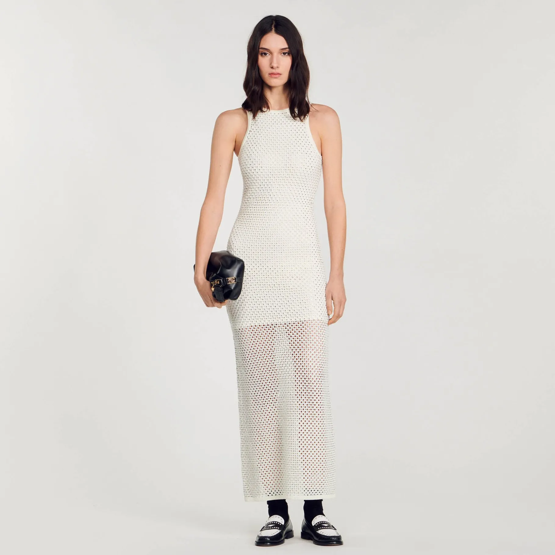 Sale SANDRO Robe Longue En Maille Ecru