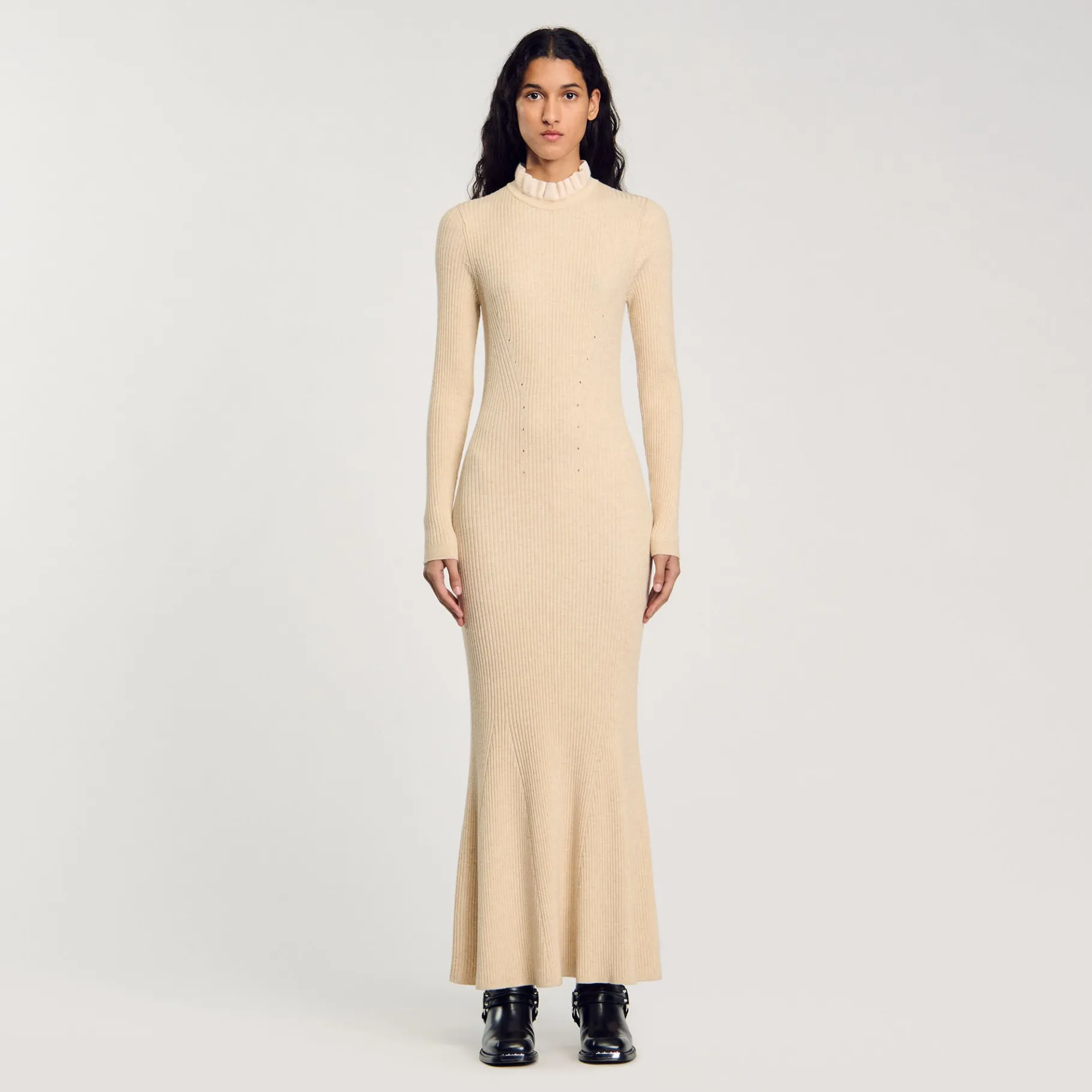 Sale SANDRO Robe Longue En Maille Beige