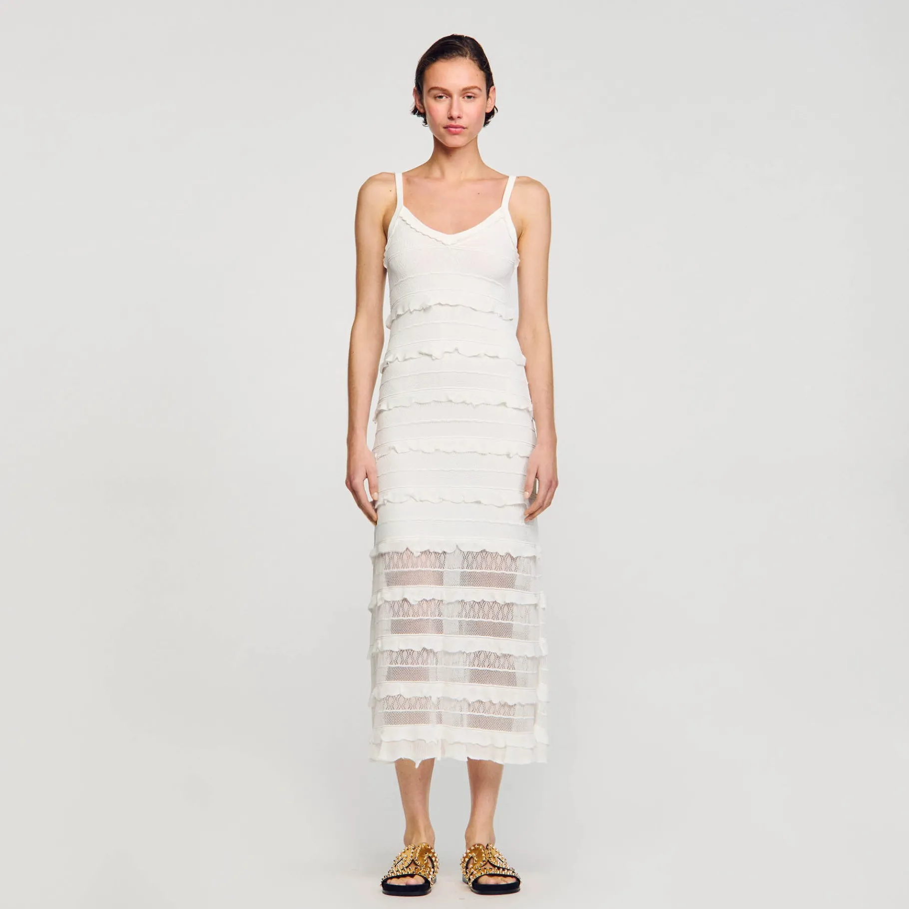 Best Sale SANDRO Robe Longue En Maille blanc