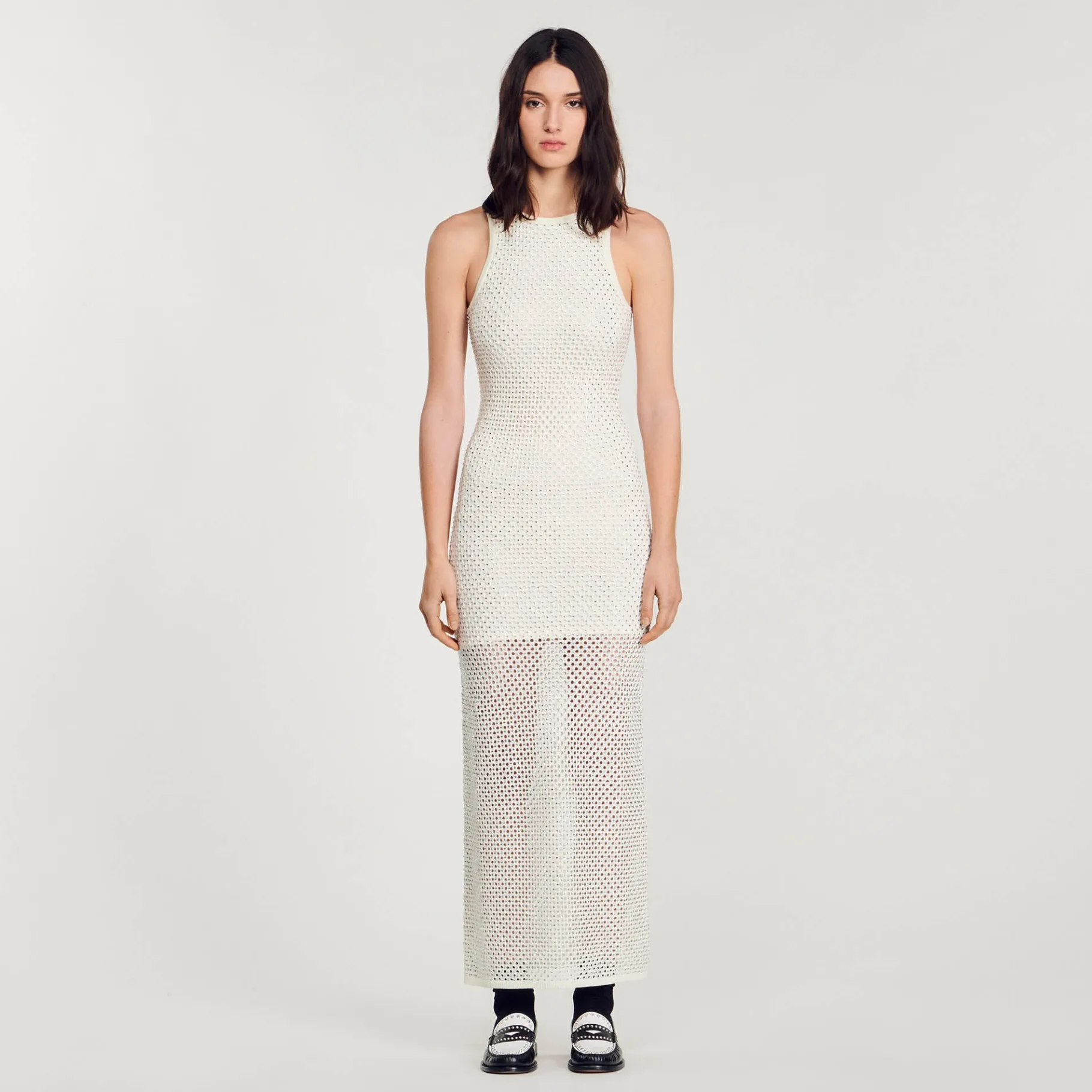 Sale SANDRO Robe Longue En Maille Ecru