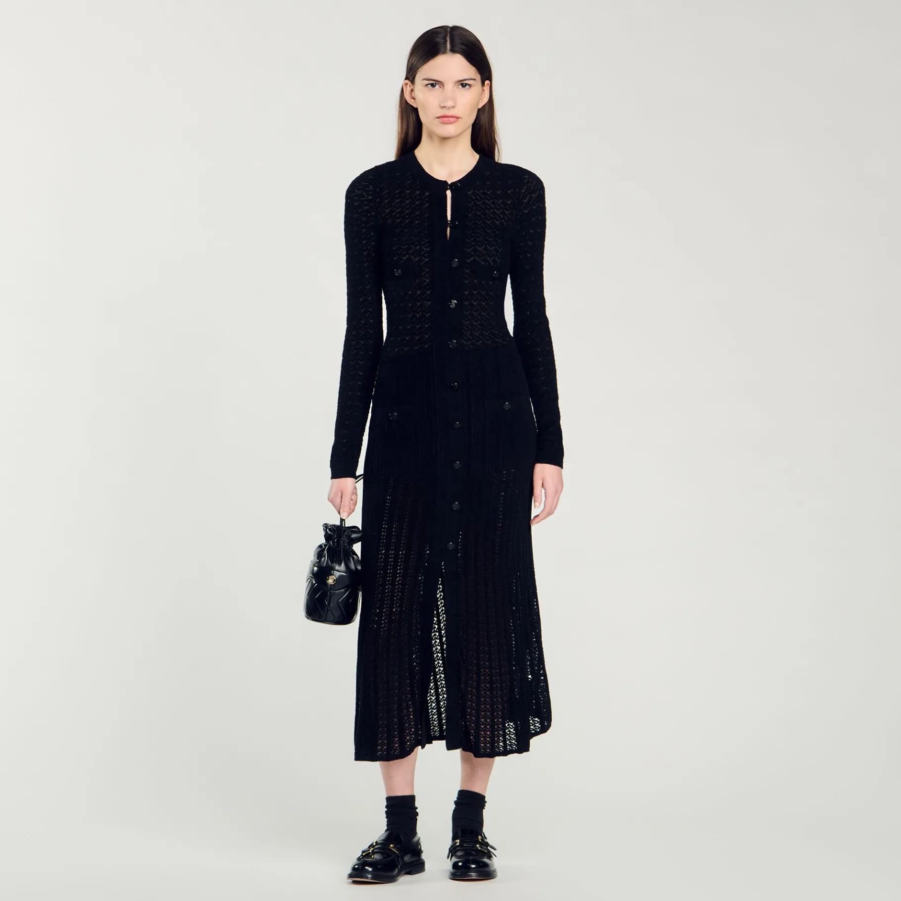 Flash Sale SANDRO Robe Longue En Maille Effet Velours Noir