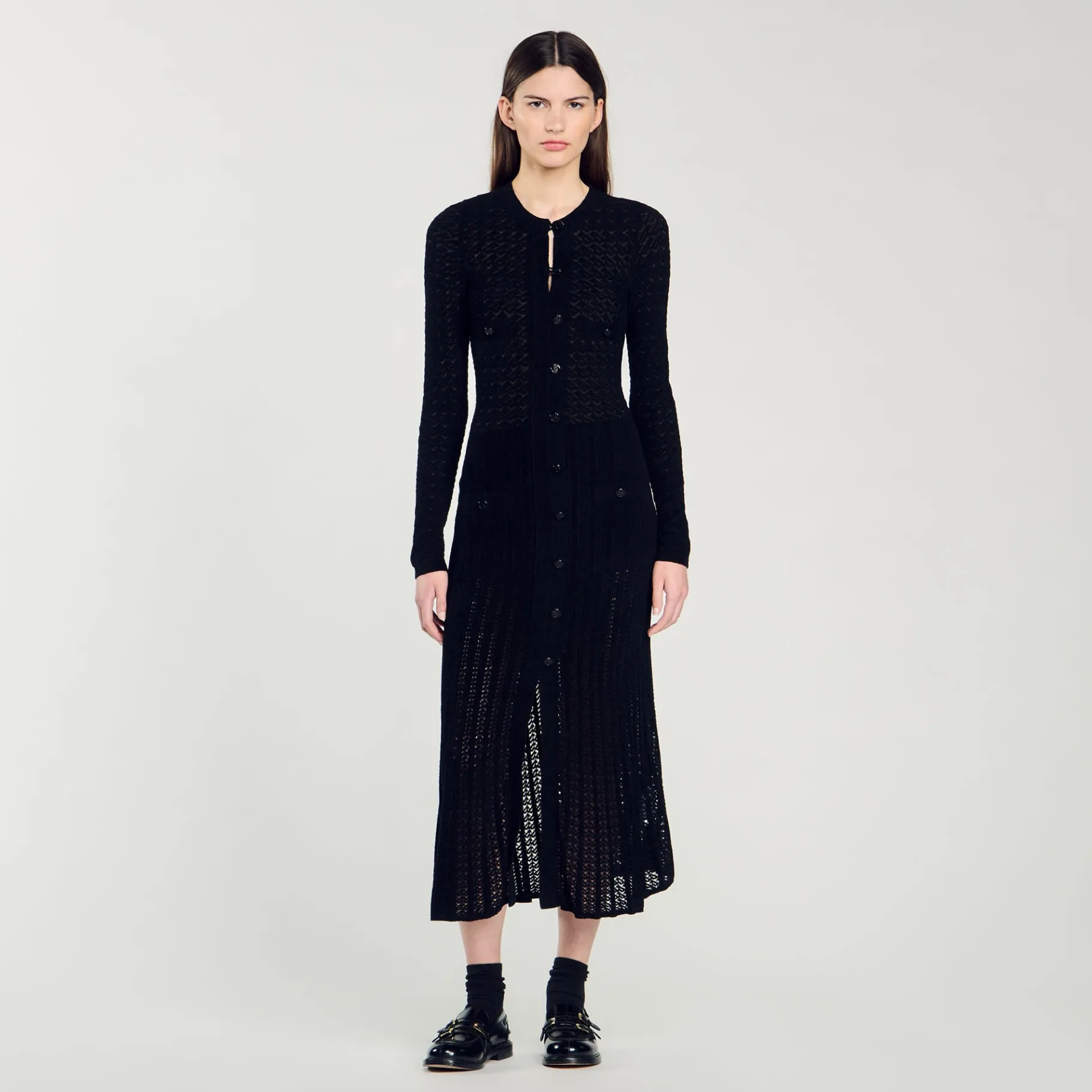 Flash Sale SANDRO Robe Longue En Maille Effet Velours Noir