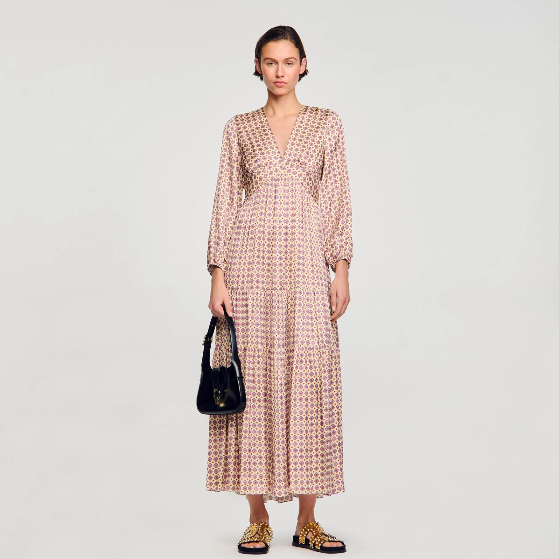 Cheap SANDRO Robe Longue Imprimée Ecru / Rose