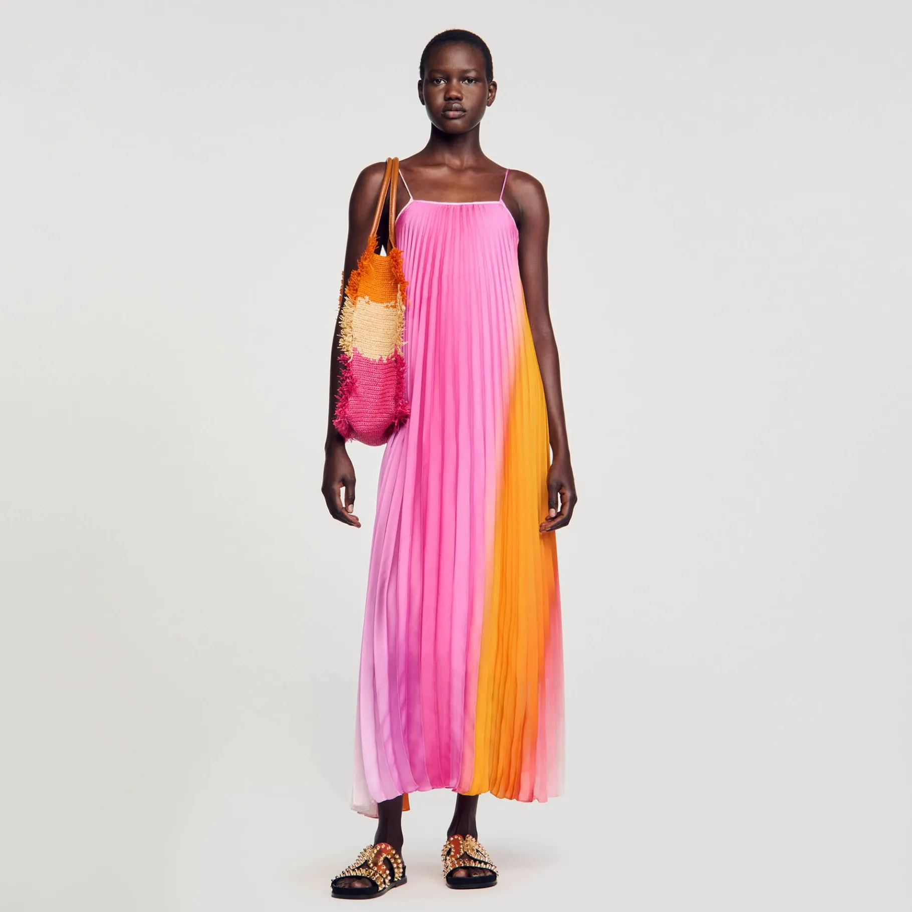 Fashion SANDRO Robe Longue Plissé Soleil Multicolore