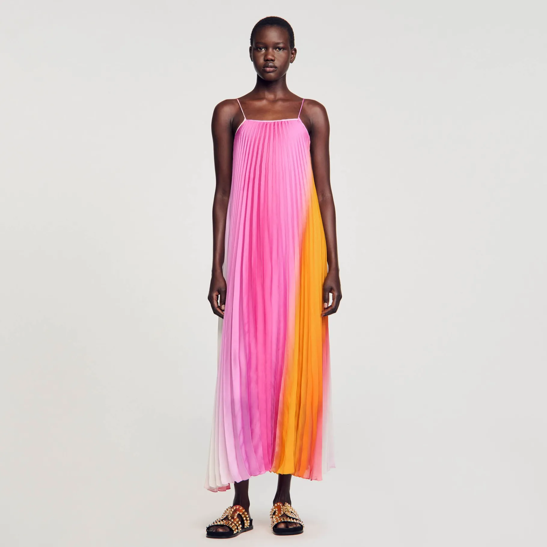 Fashion SANDRO Robe Longue Plissé Soleil Multicolore