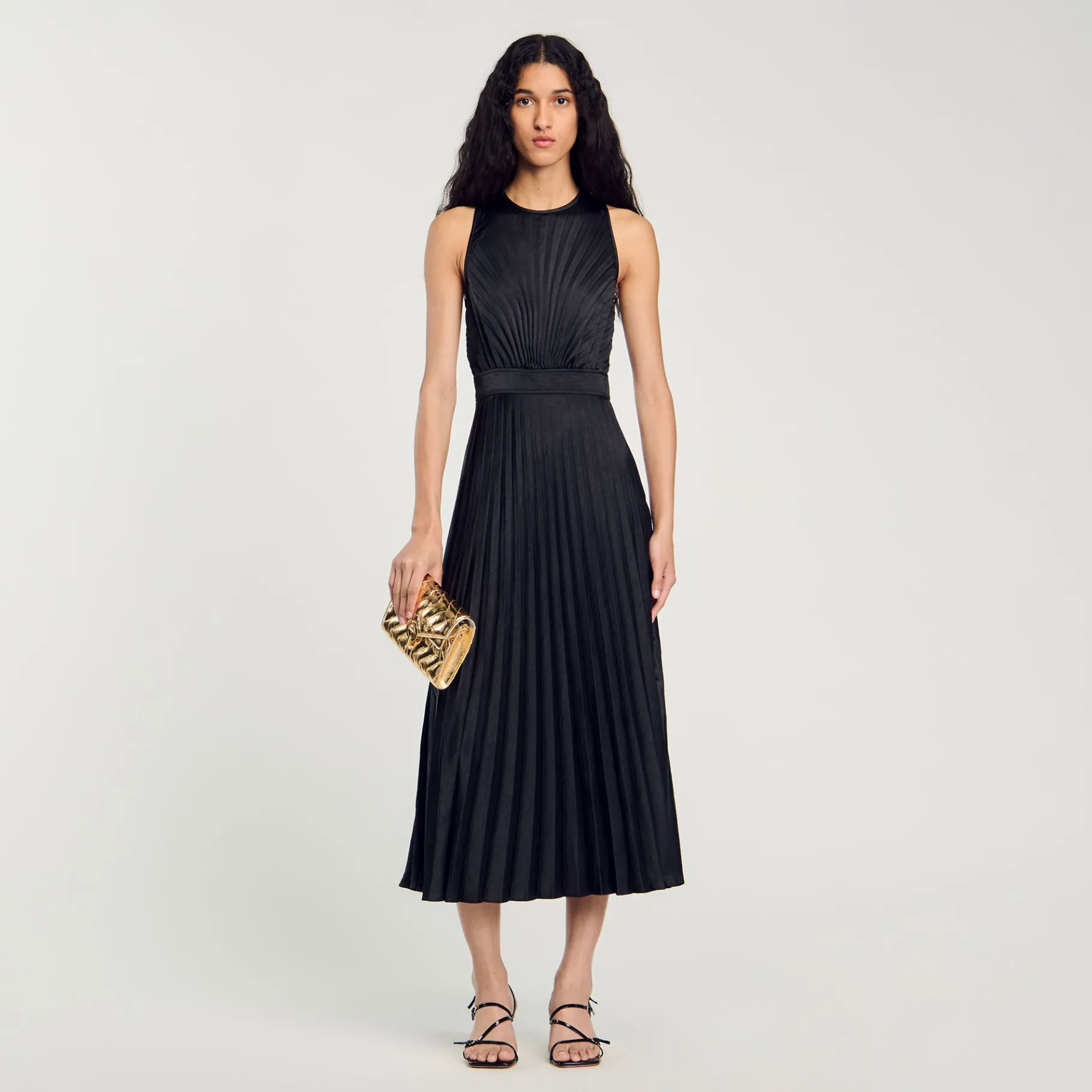 Cheap SANDRO Robe Longue Plissée Noir