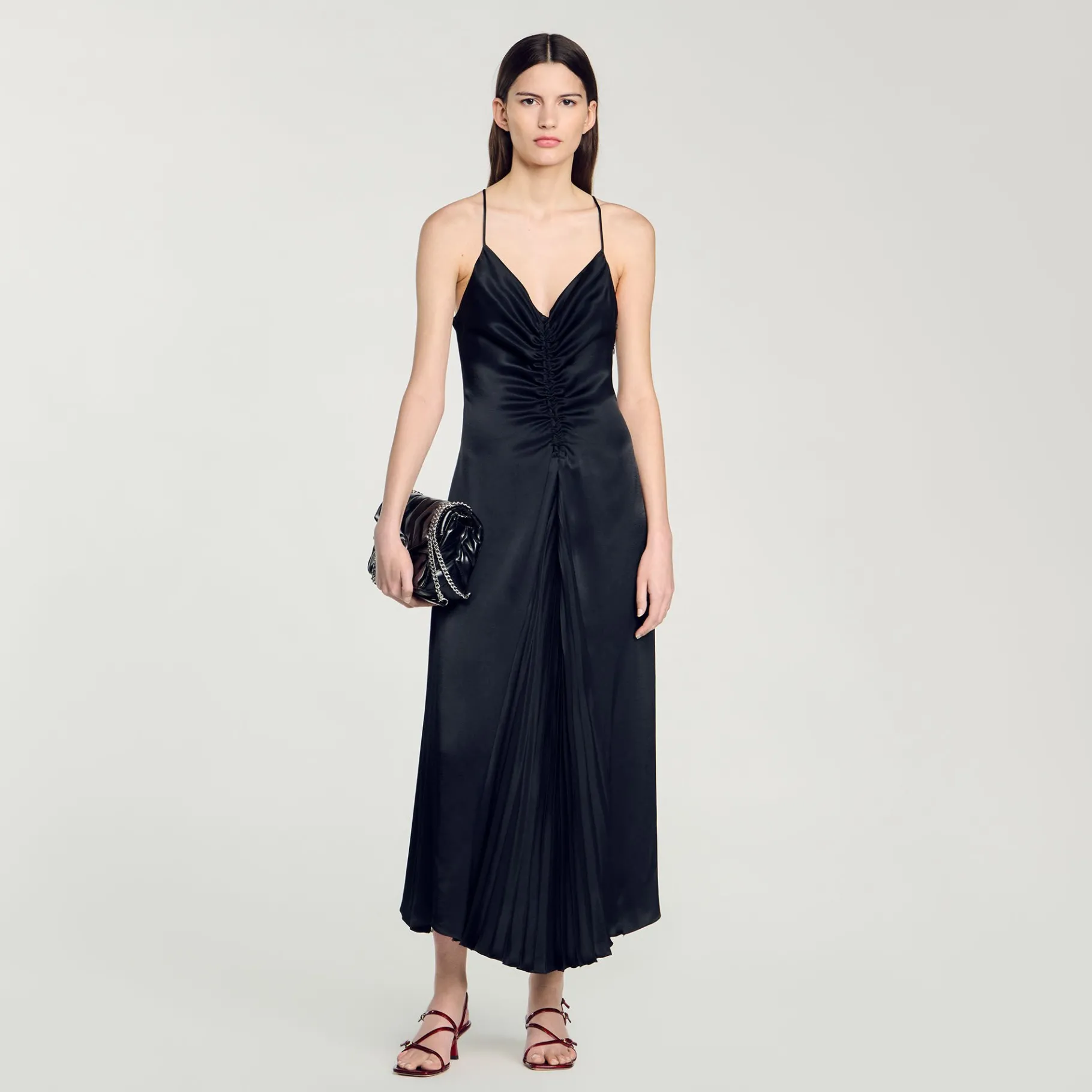 Flash Sale SANDRO Robe Longue Satinée Marine