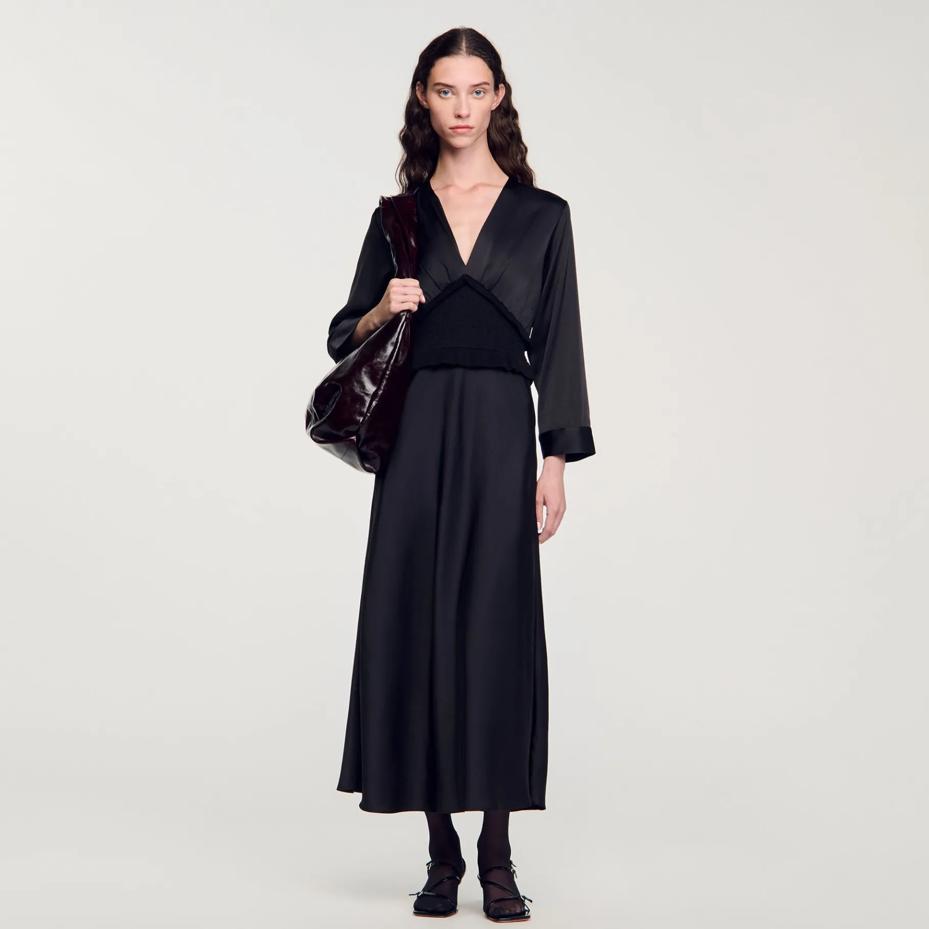 Clearance SANDRO Robe Longue Satinée Noir
