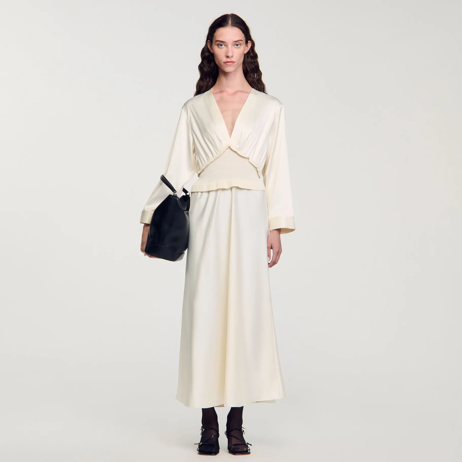 Outlet SANDRO Robe Longue Satinée Ecru
