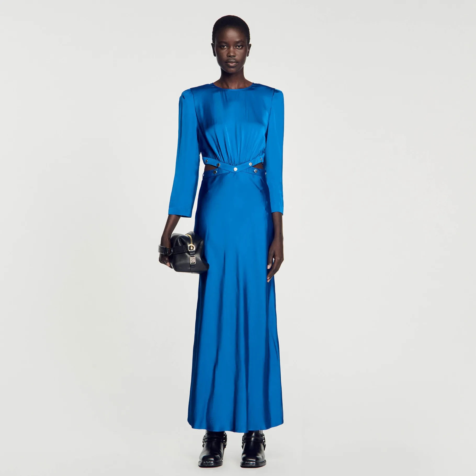 Best SANDRO Robe Longue Satinée Bleu electrique