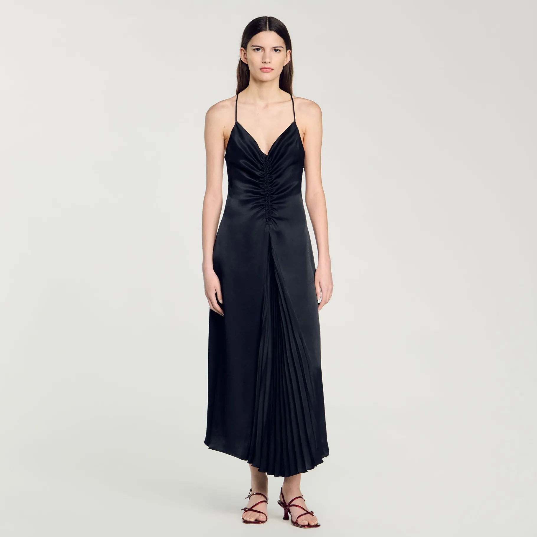 Flash Sale SANDRO Robe Longue Satinée Marine