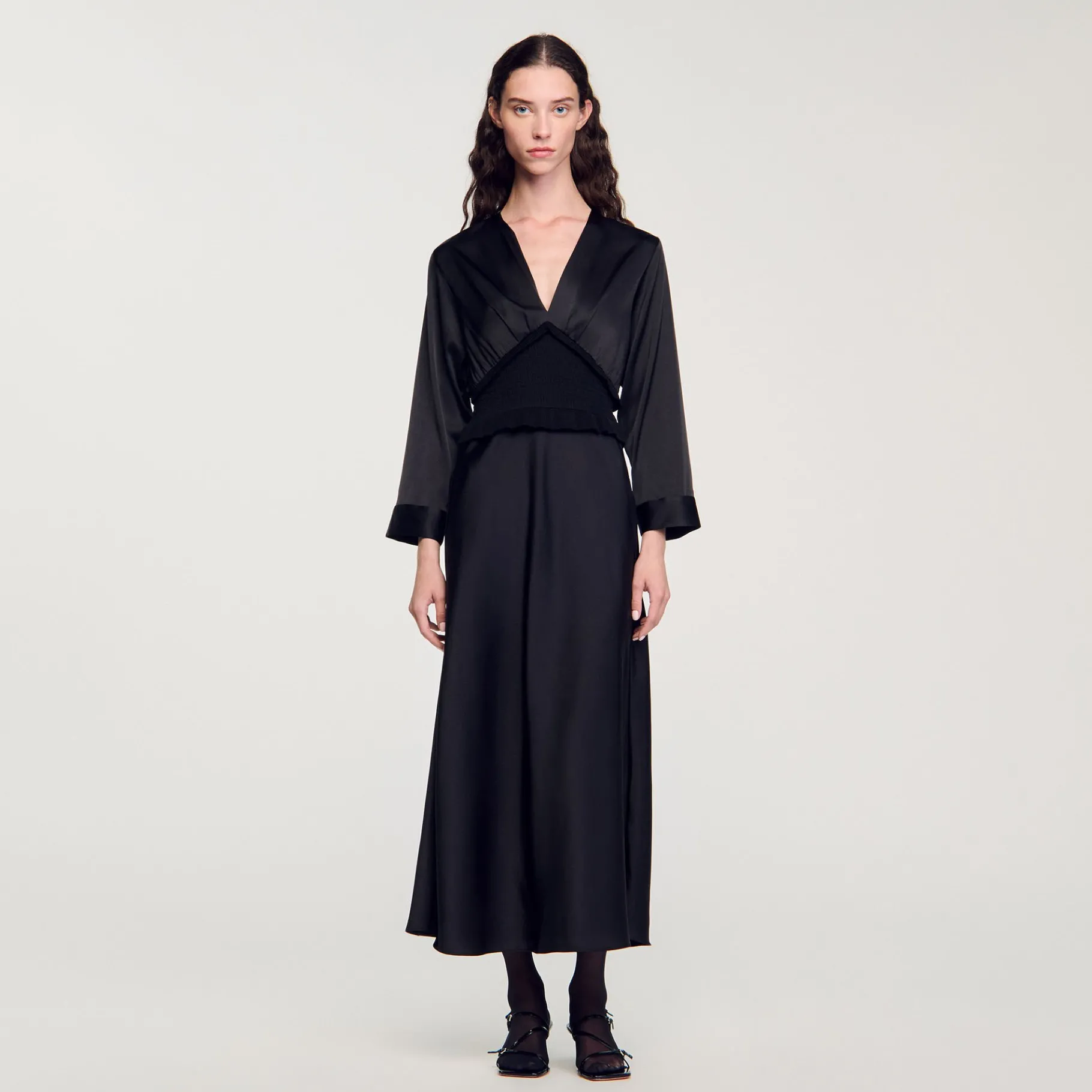 Clearance SANDRO Robe Longue Satinée Noir