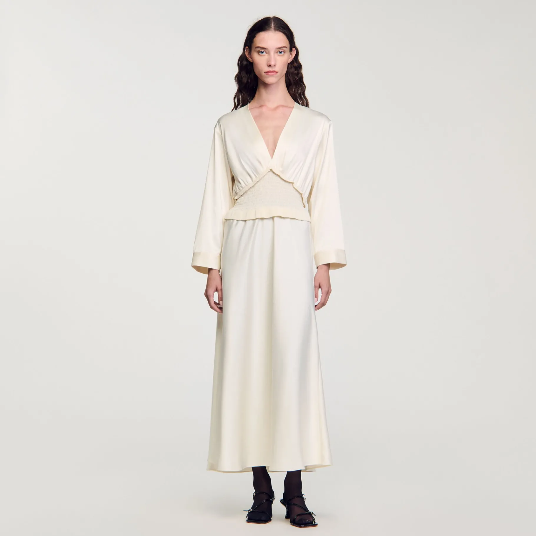 Outlet SANDRO Robe Longue Satinée Ecru