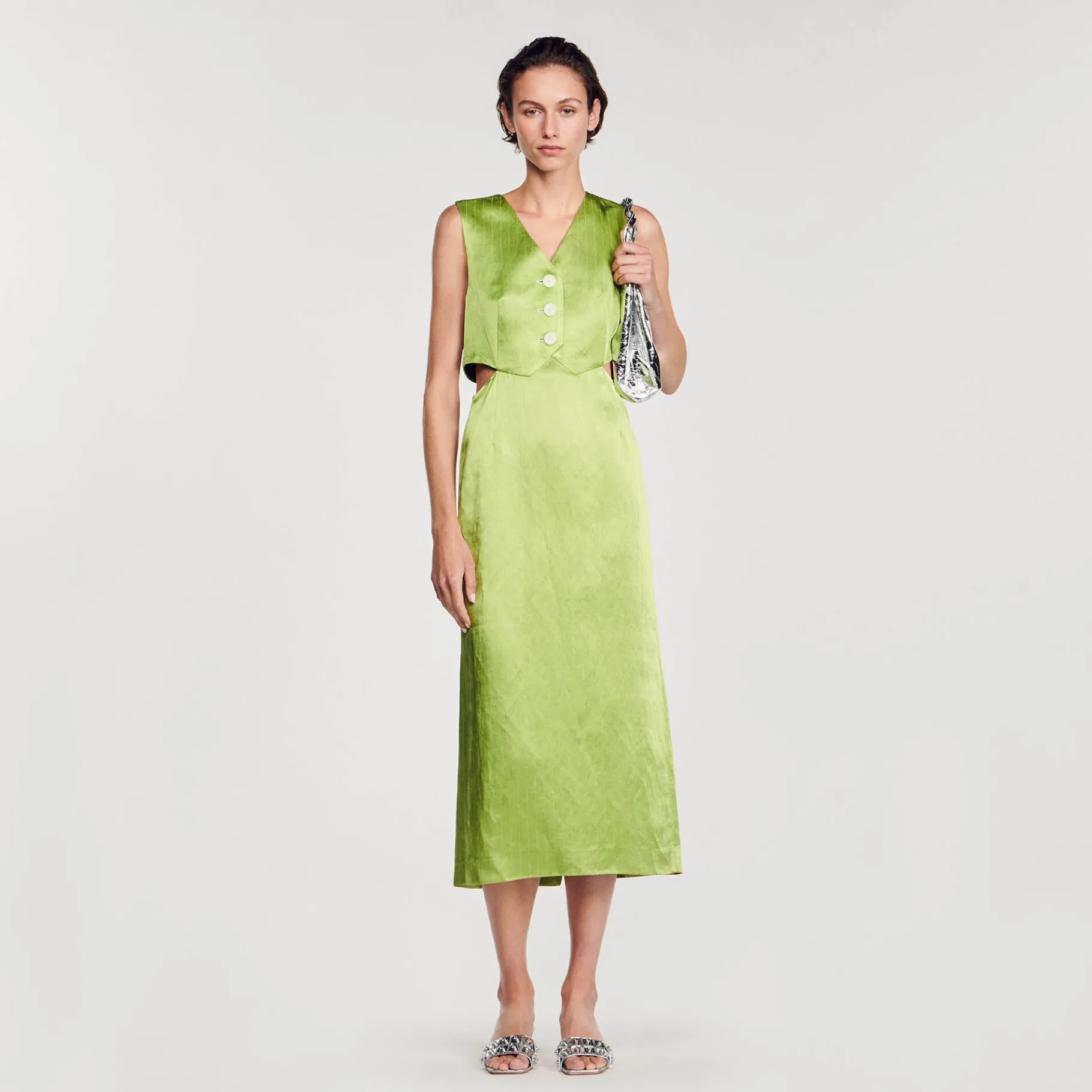 Best Sale SANDRO Robe Midi 2 En 1 Vert Olive