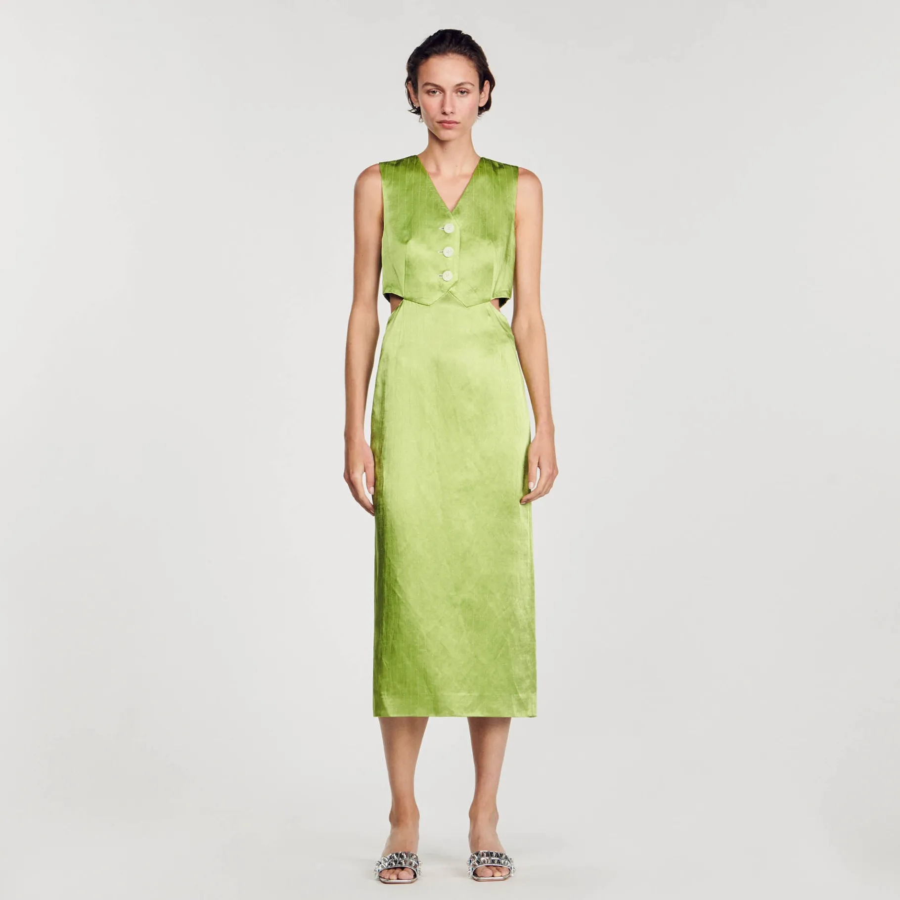 Best Sale SANDRO Robe Midi 2 En 1 Vert Olive