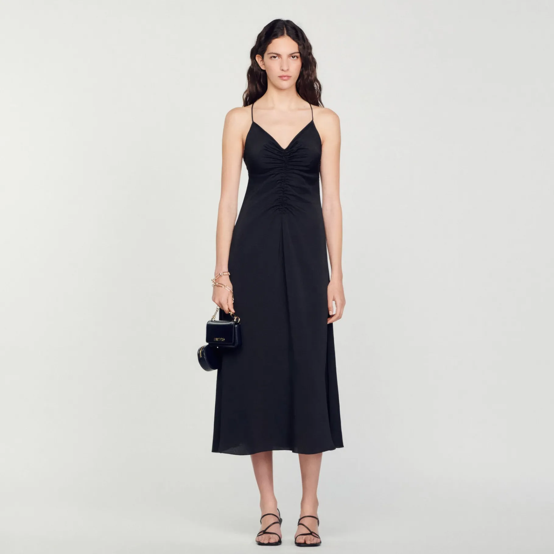 Flash Sale SANDRO Robe Midi à Fines Bretelles Noir
