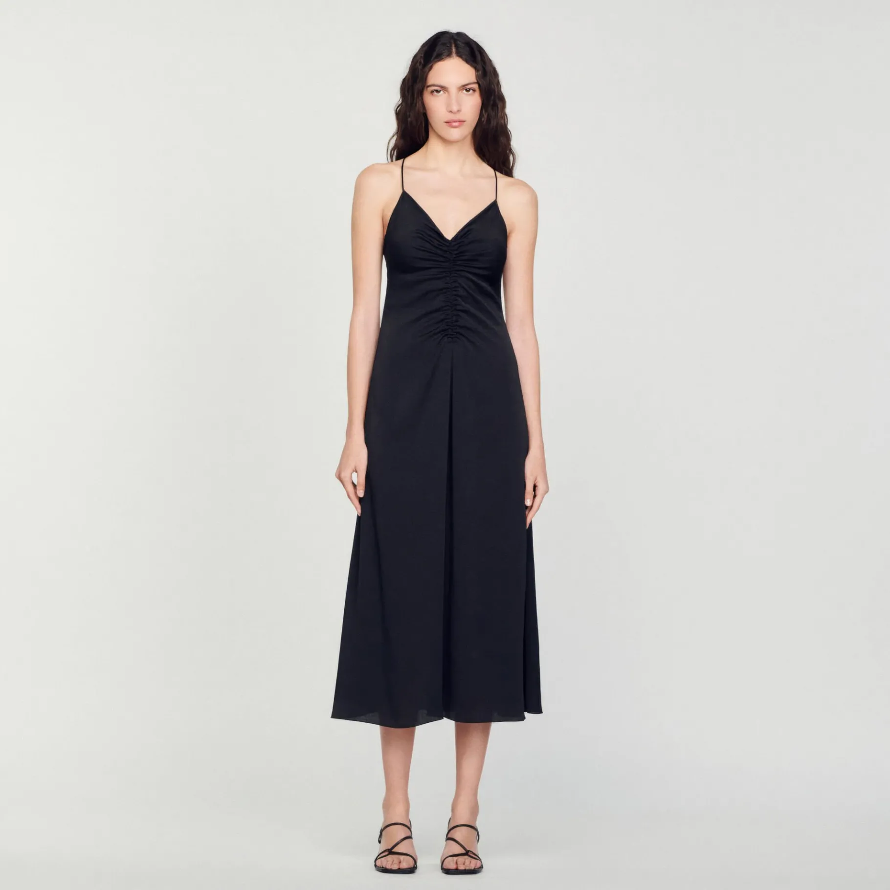 Flash Sale SANDRO Robe Midi à Fines Bretelles Noir