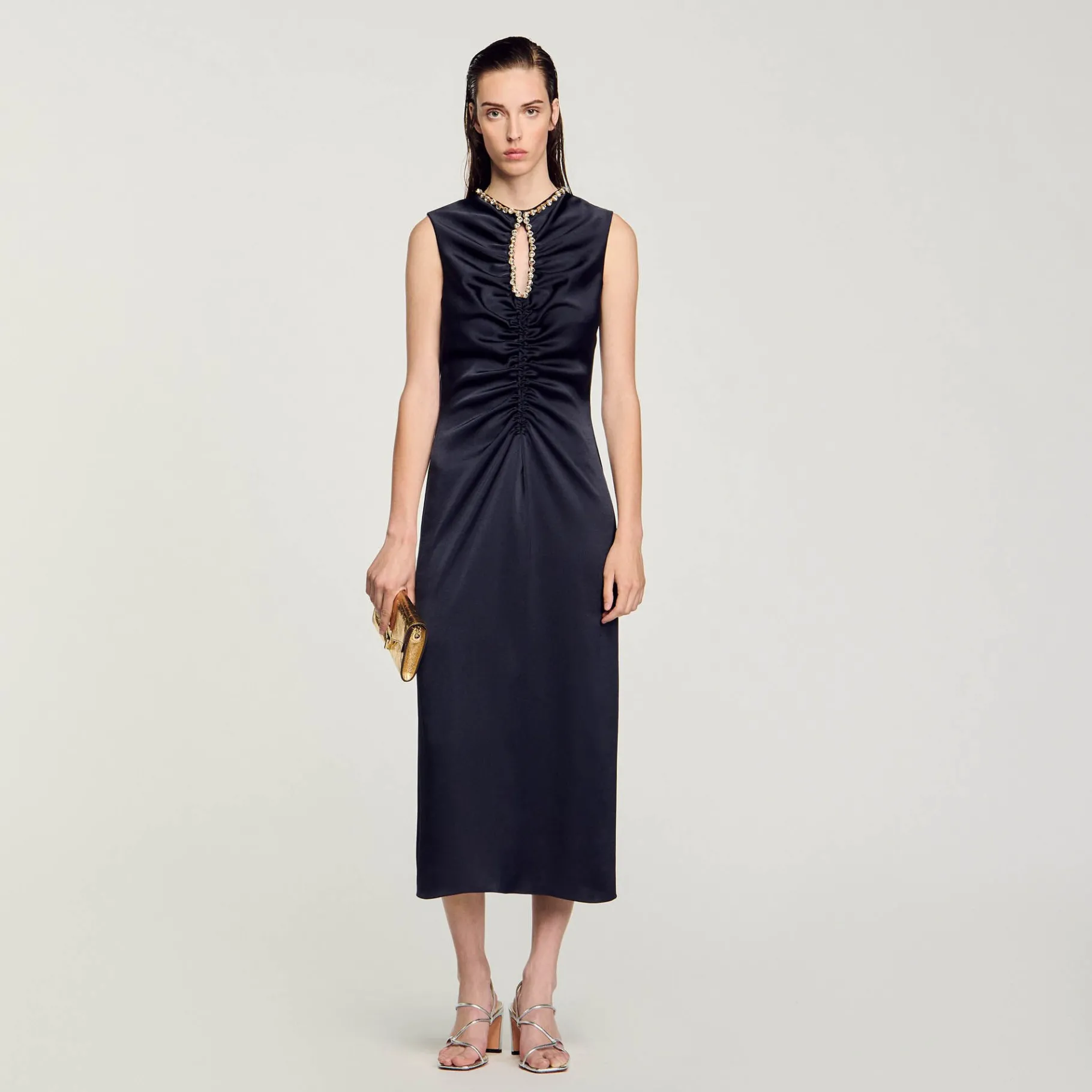 Clearance SANDRO Robe Midi à Strass Marine