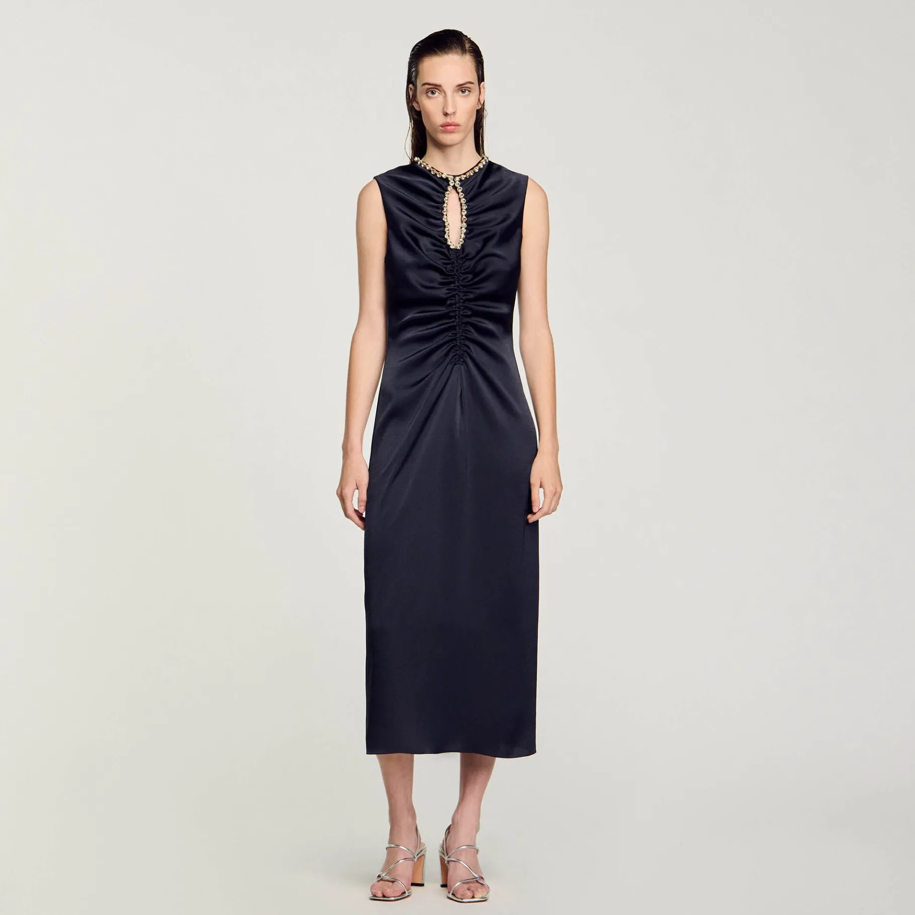 Clearance SANDRO Robe Midi à Strass Marine